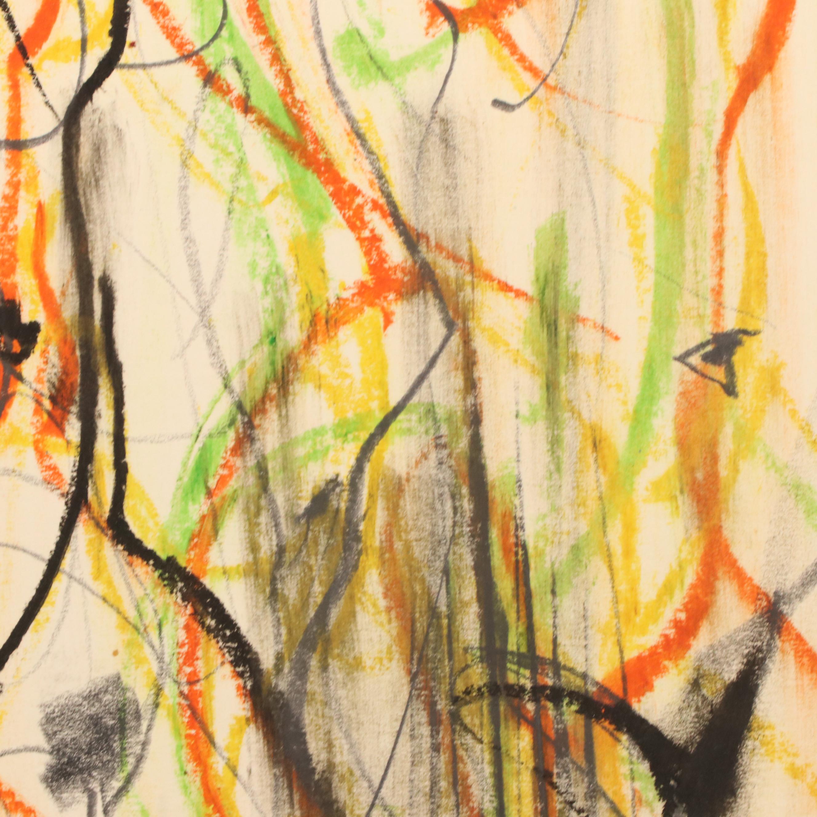 Jack Meanwell Figural Modern Oil Pastel Drawing, Late 20th Century