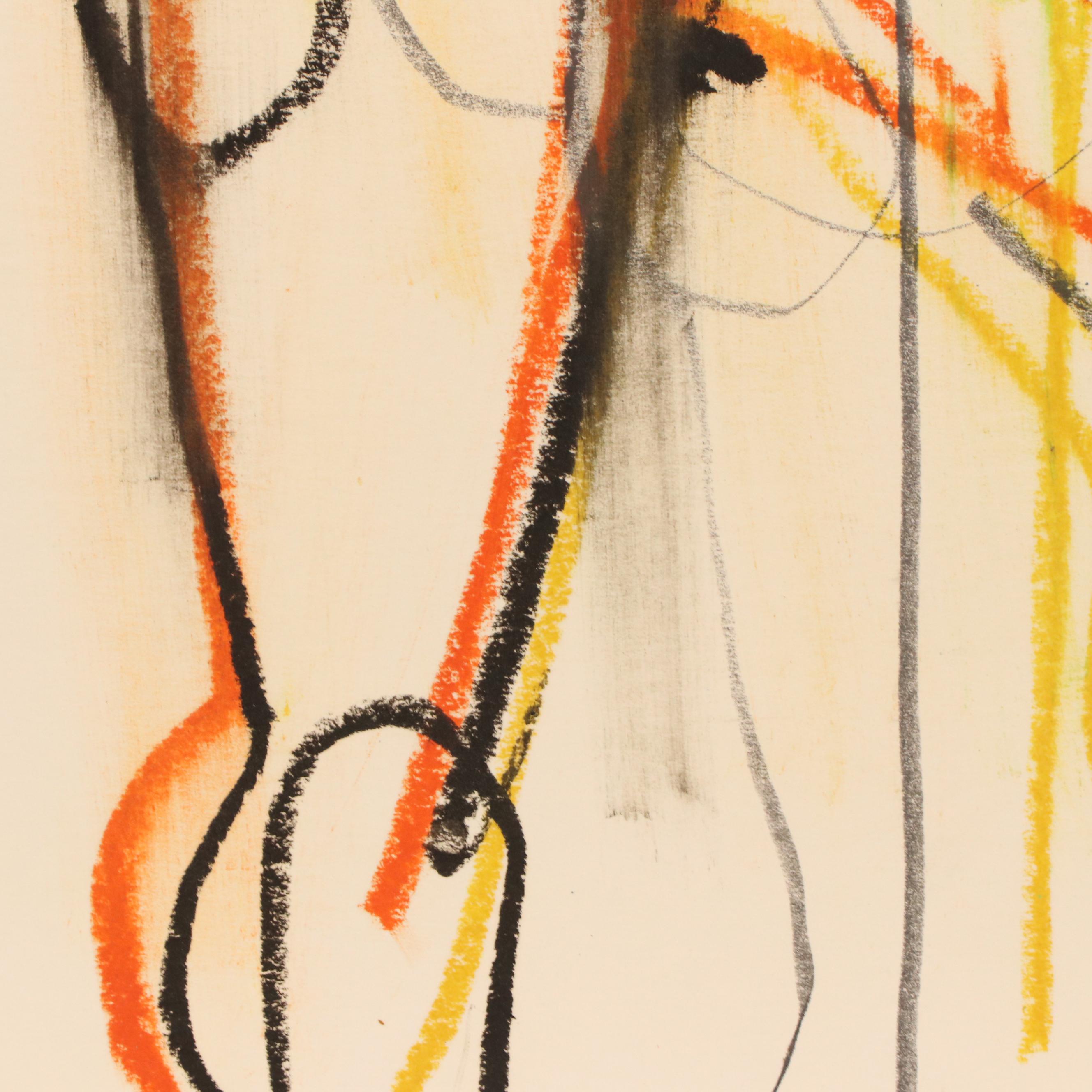 Jack Meanwell Figural Modern Oil Pastel Drawing, Late 20th Century