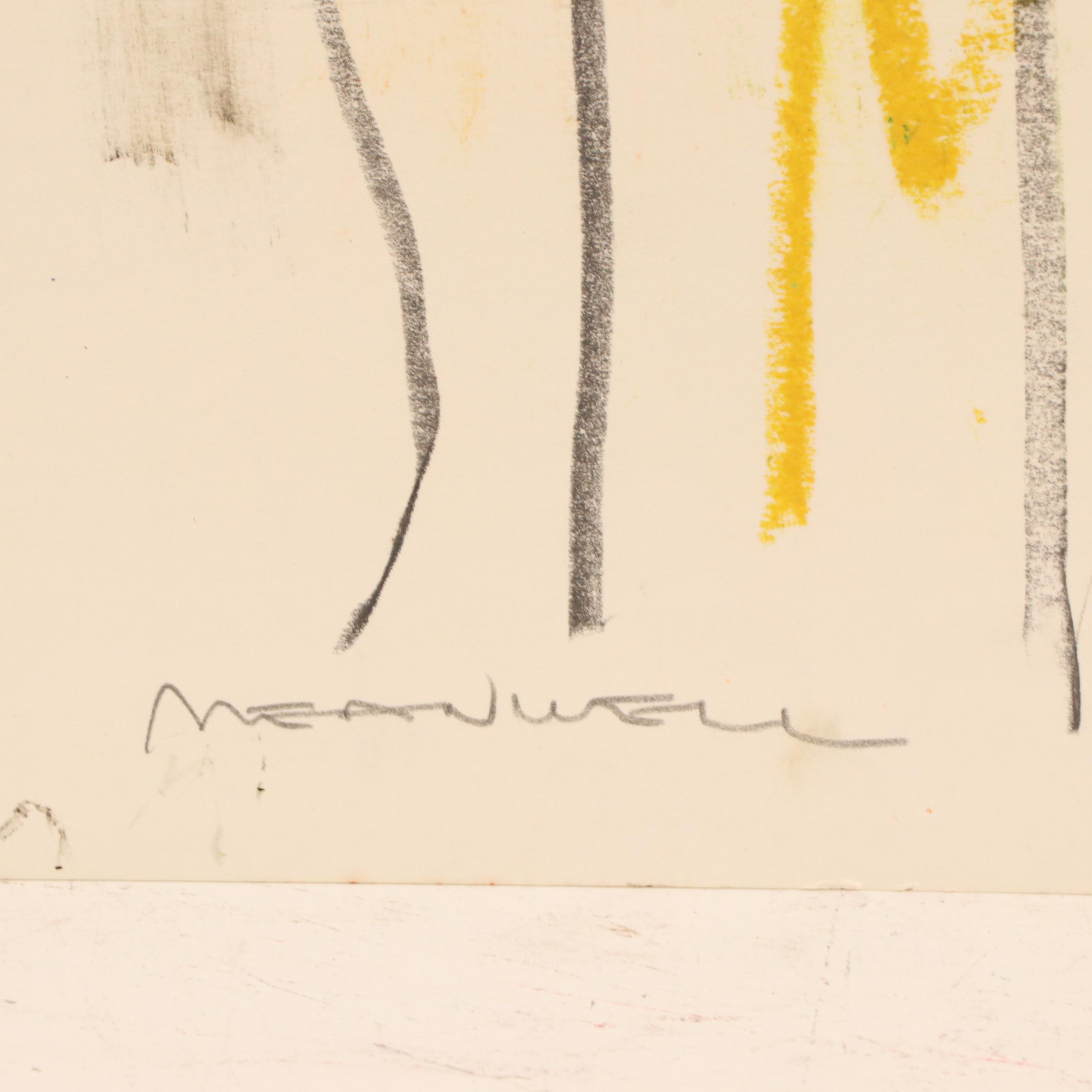 Jack Meanwell Figural Modern Oil Pastel Drawing, Late 20th Century