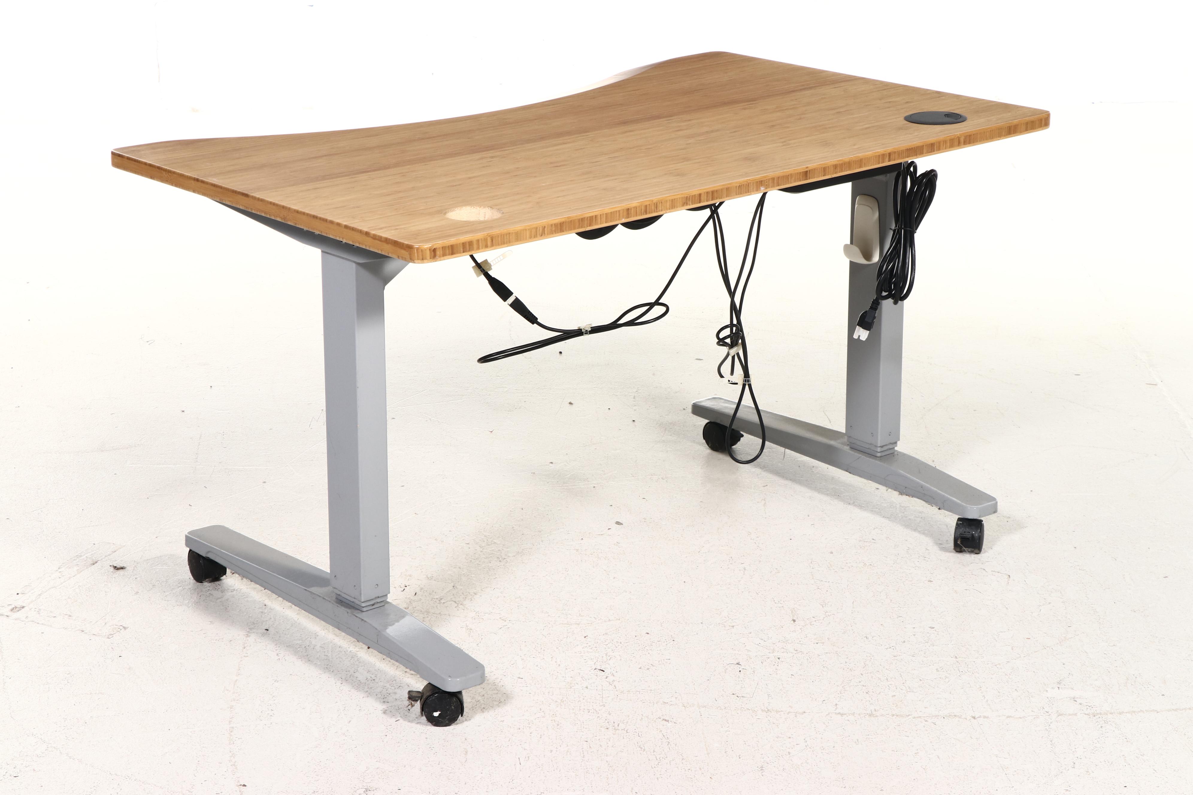 Bamboo Uplift Desk Contemporary and Metal Adjustable Height Desk