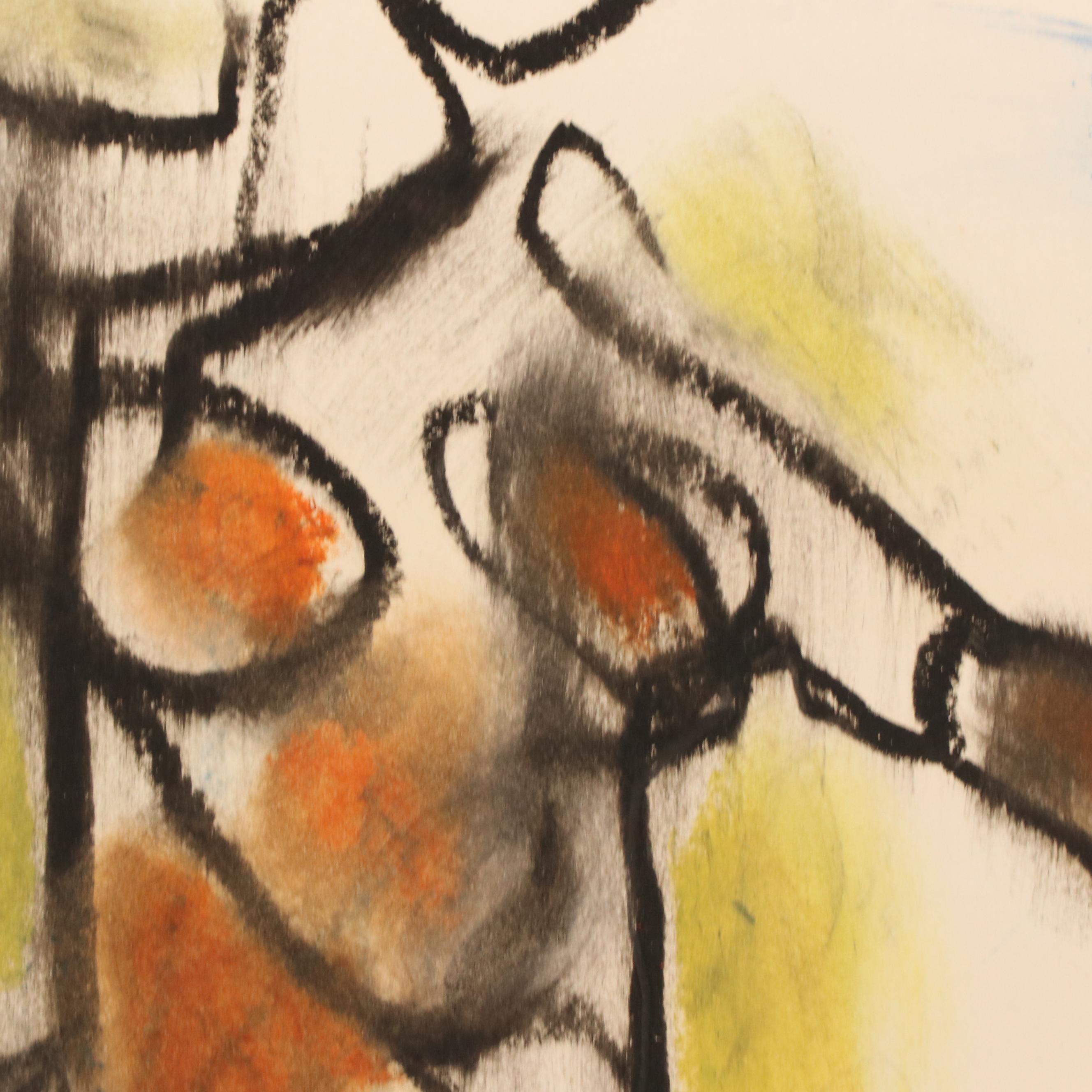 Jack Meanwell Figural Modern Oil Pastel Drawing, Late 20th Century