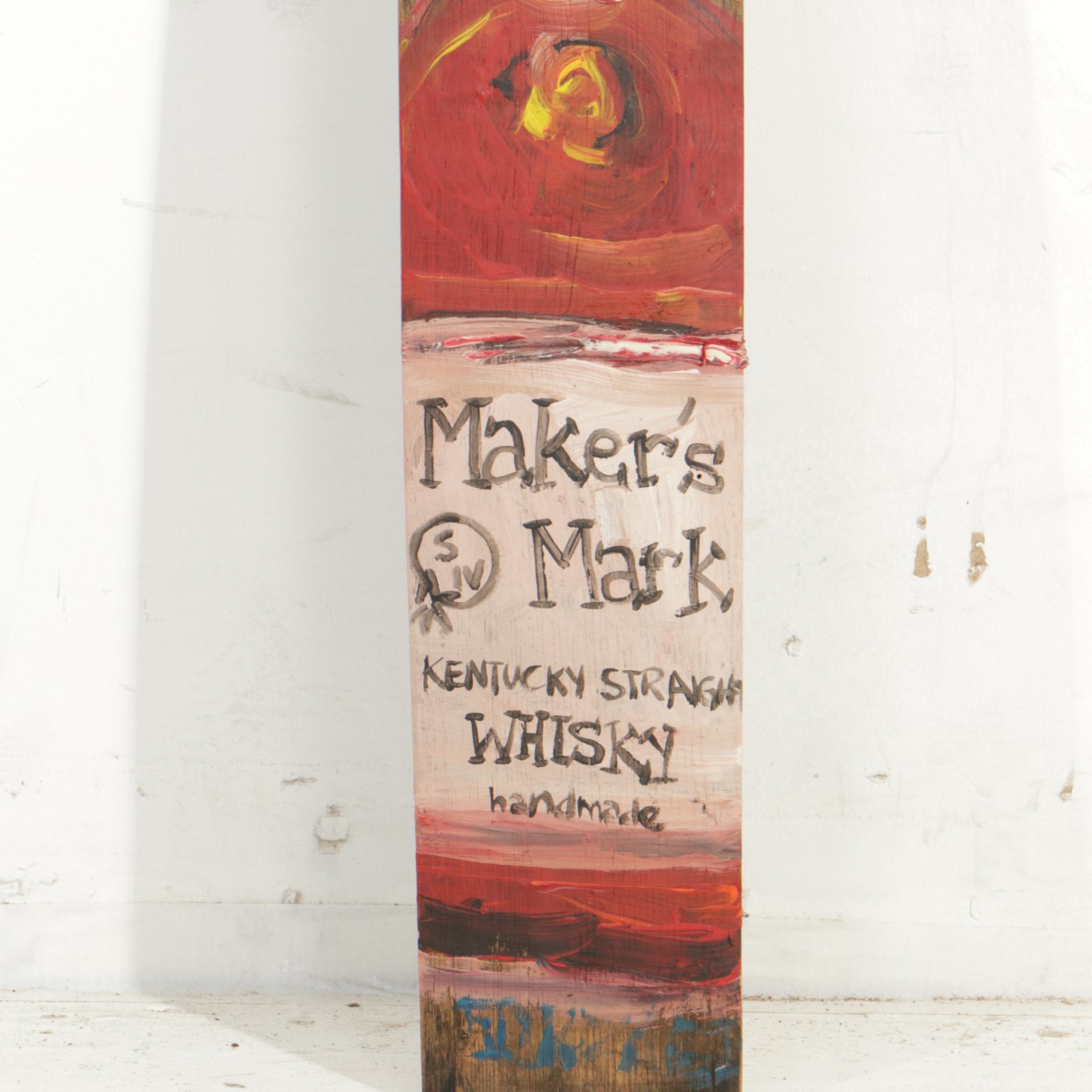 Hand-Painted Maker's Mark Bottle on Whiskey Barrel Plank