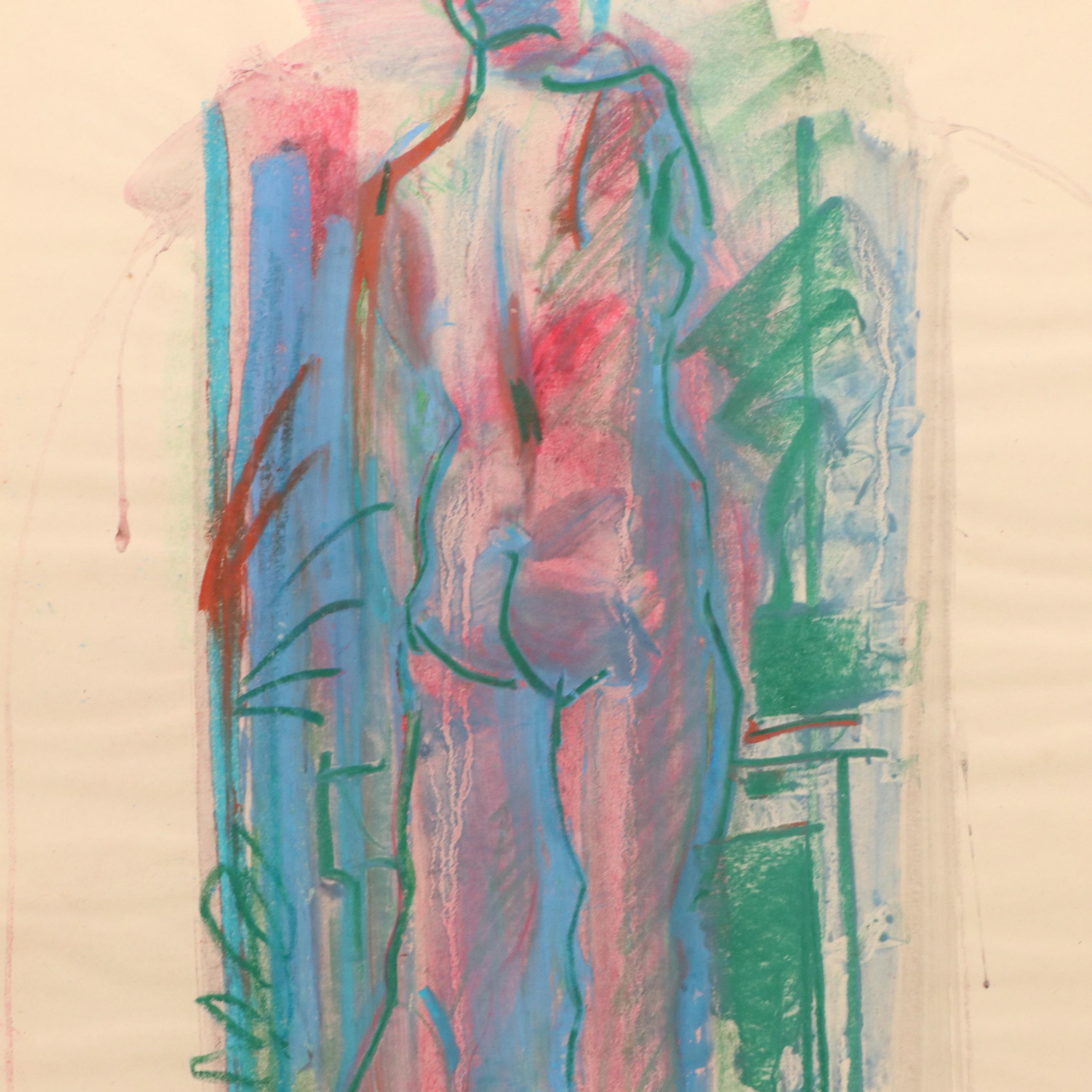 Jack Meanwell Figural Modern Oil Pastel Drawing, Late 20th Century