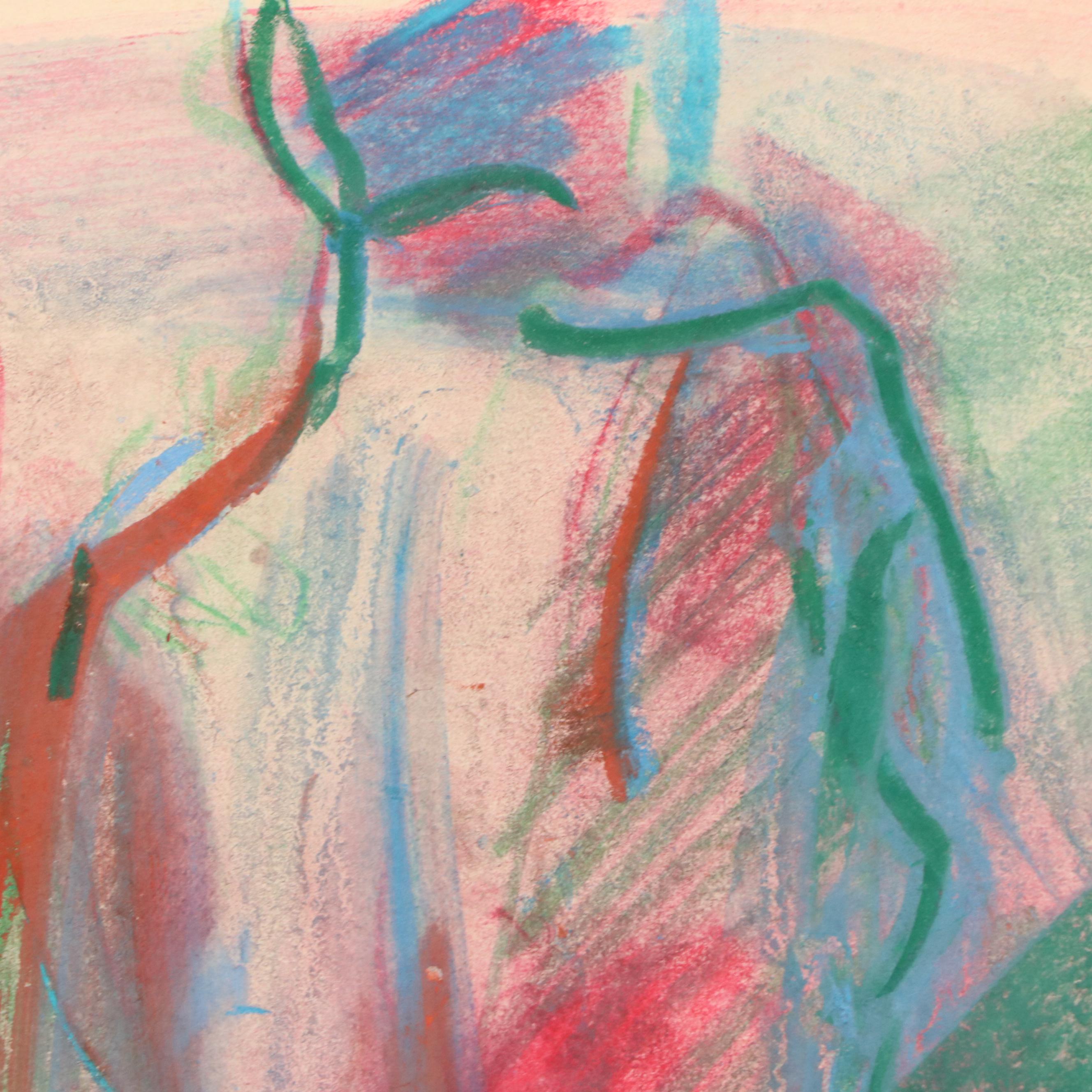 Jack Meanwell Figural Modern Oil Pastel Drawing, Late 20th Century