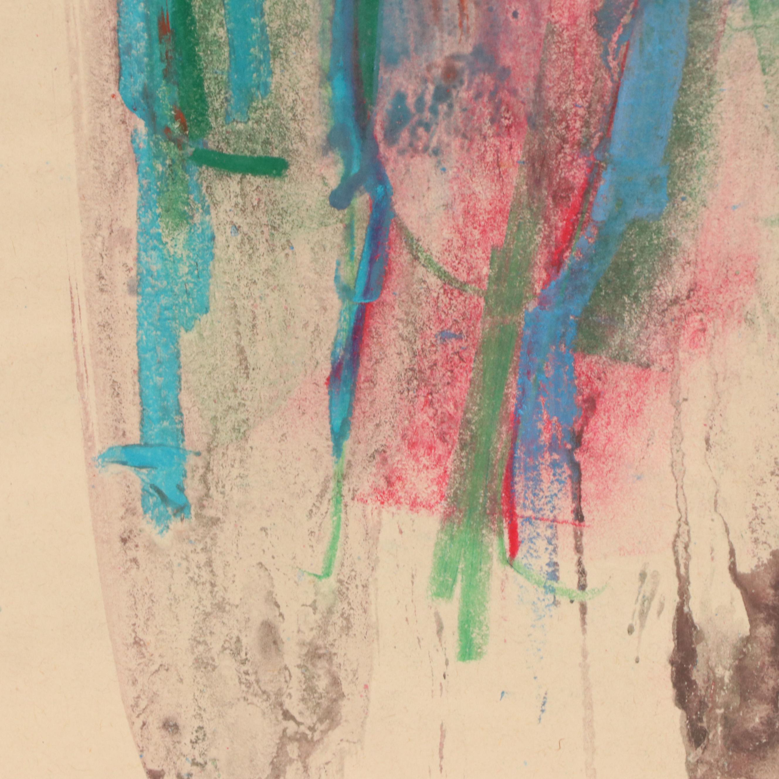 Jack Meanwell Figural Modern Oil Pastel Drawing, Late 20th Century