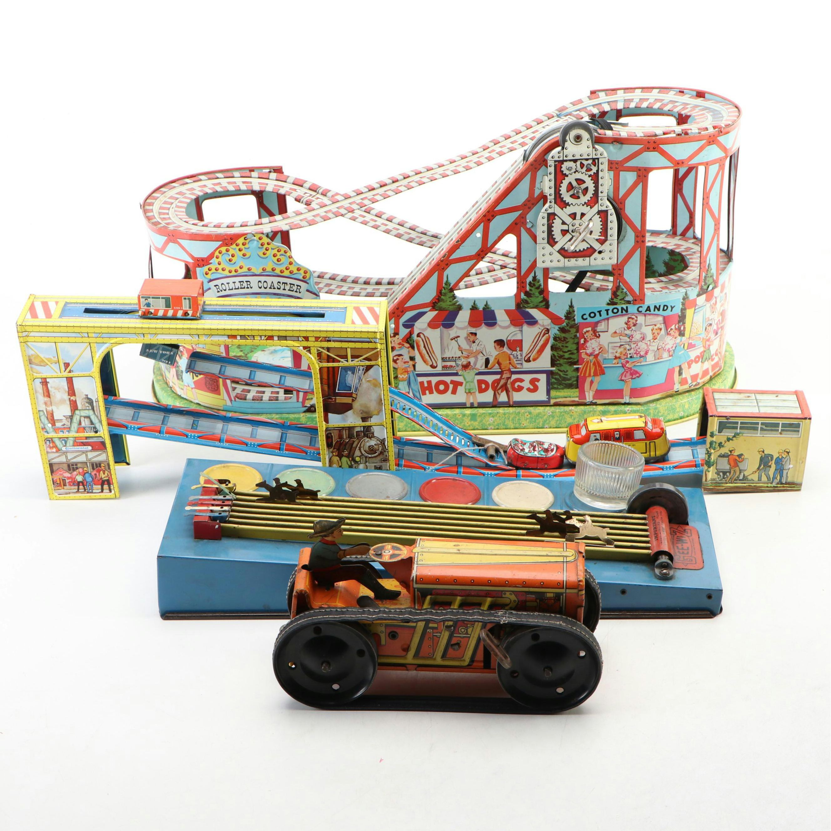 J. Chein Tin Litho Wind-Up Roller Coaster with Technofix Silver Mine Toy