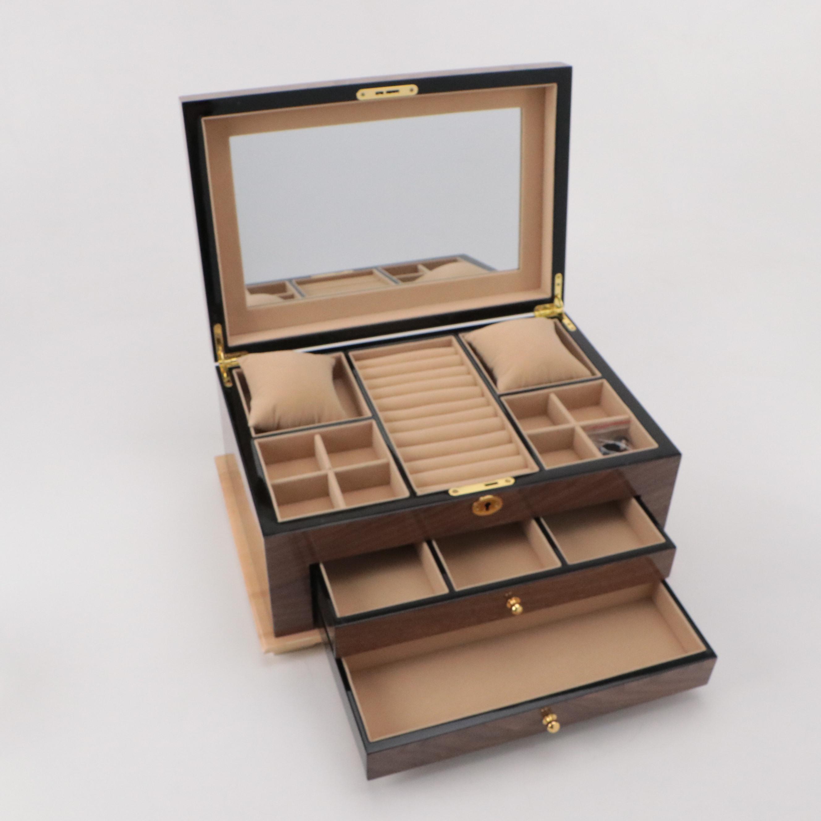 Jere Walnut Wood Grain Finish Locking Jewelry Chest