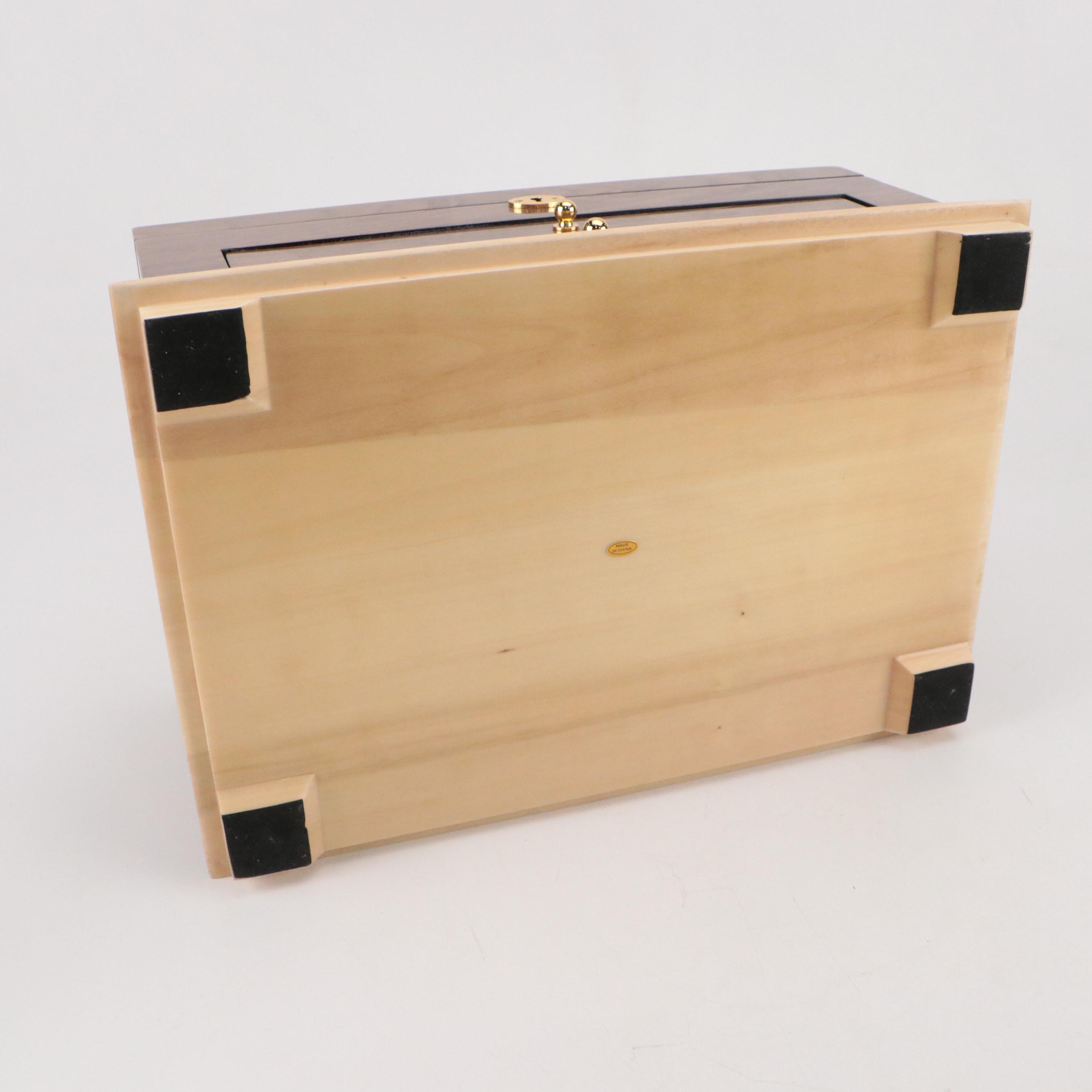 Jere Walnut Wood Grain Finish Locking Jewelry Chest