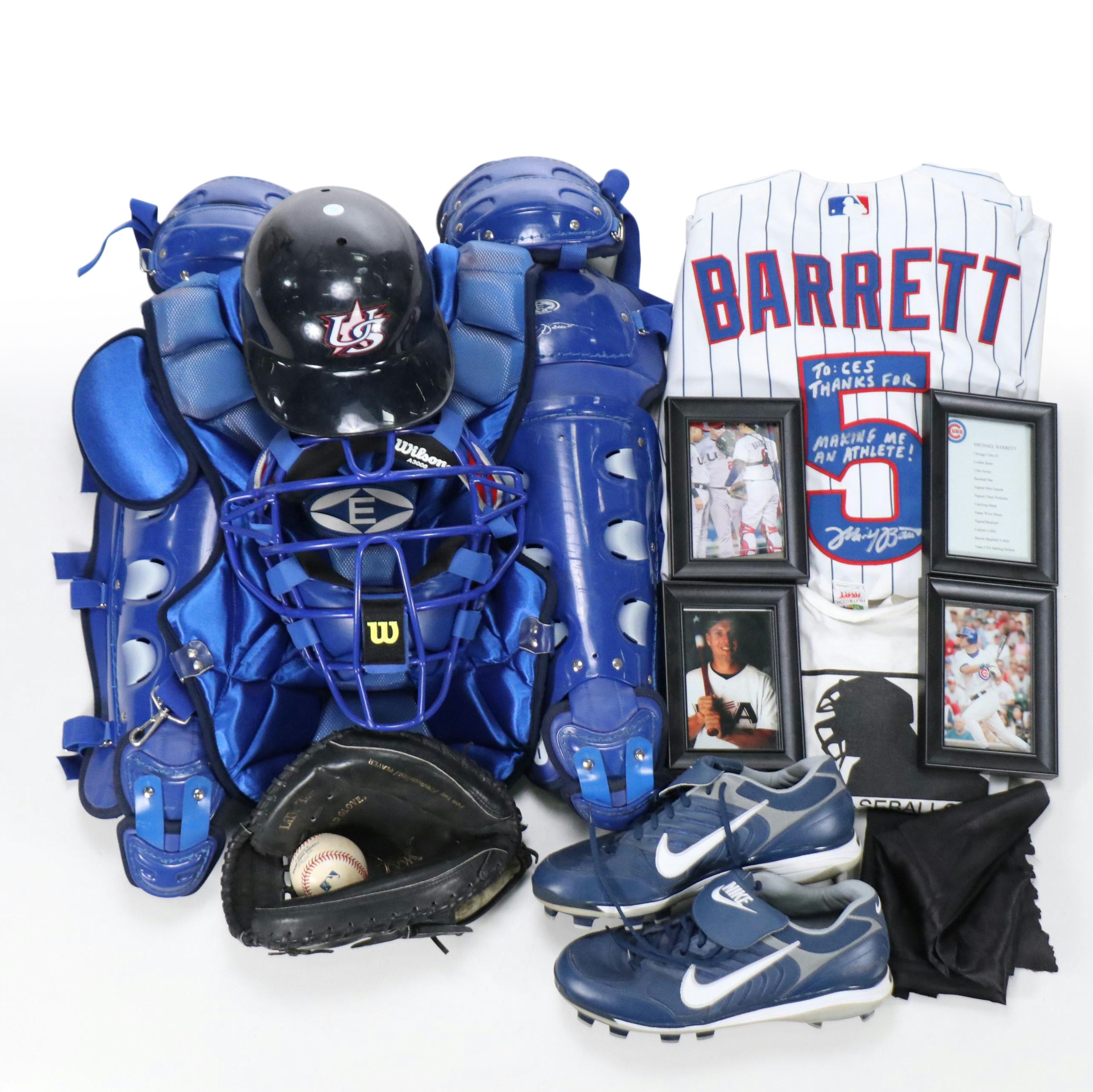 Michael Barrett Signed and Player Issued Catcher's Gear, Jersey, and More