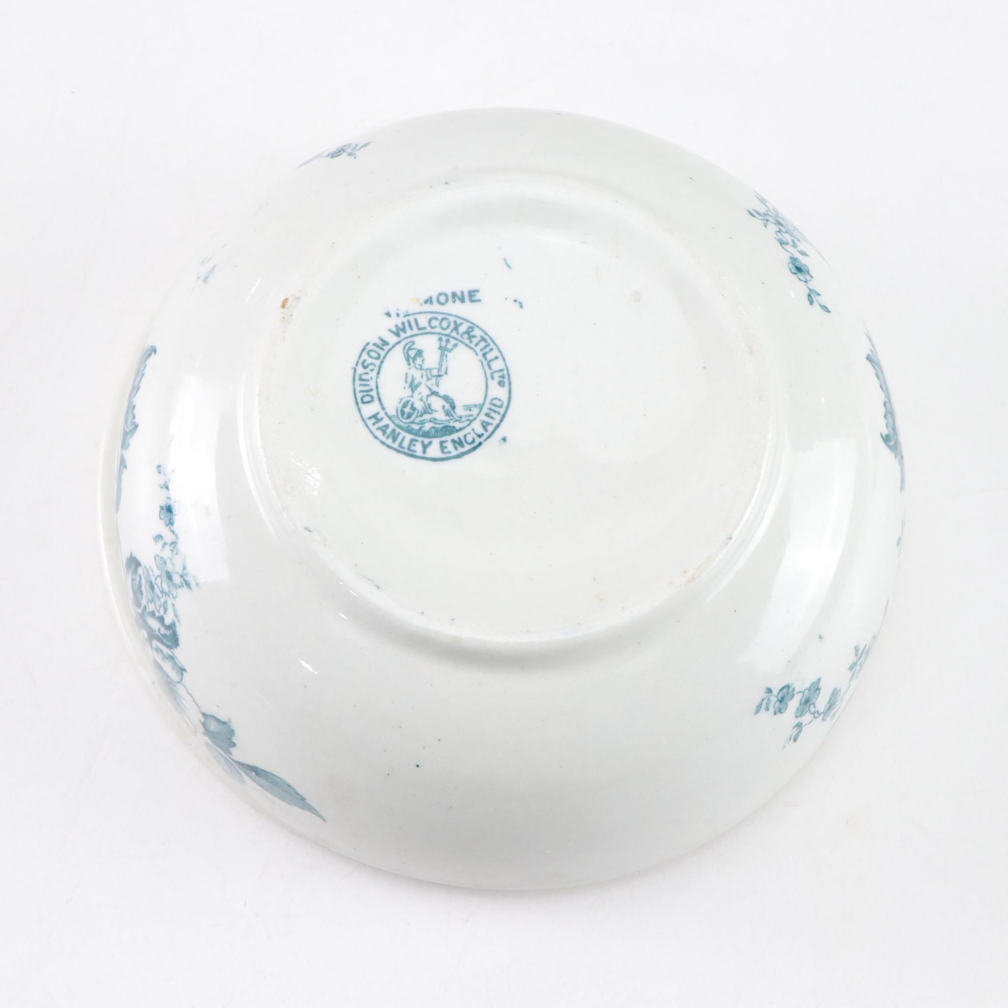 English Transferware "Anemone" Soap Dish with Red Handled Serving Dish