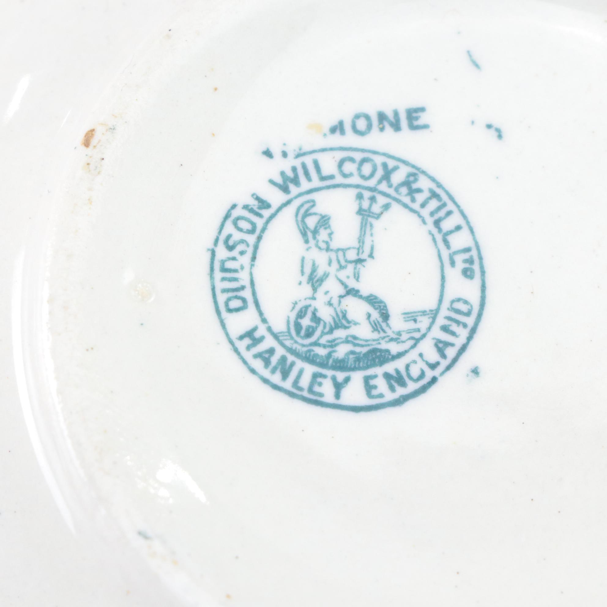 English Transferware "Anemone" Soap Dish with Red Handled Serving Dish