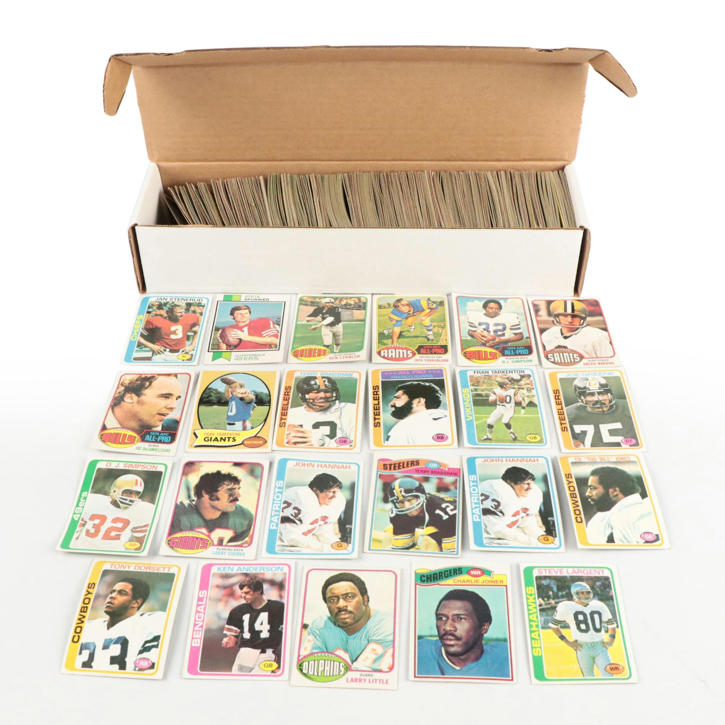 Topps Football Cards Featuring Terry Bradshaw, Steve Largent, and More, 1970s