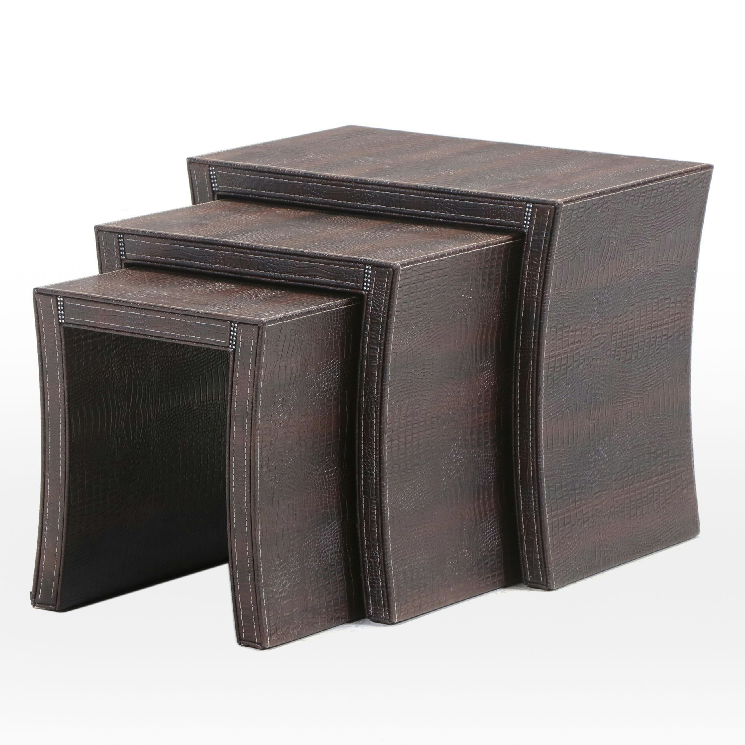 Istikbal Contemporary Crocodile Embossed Faux Leather Nesting Tables