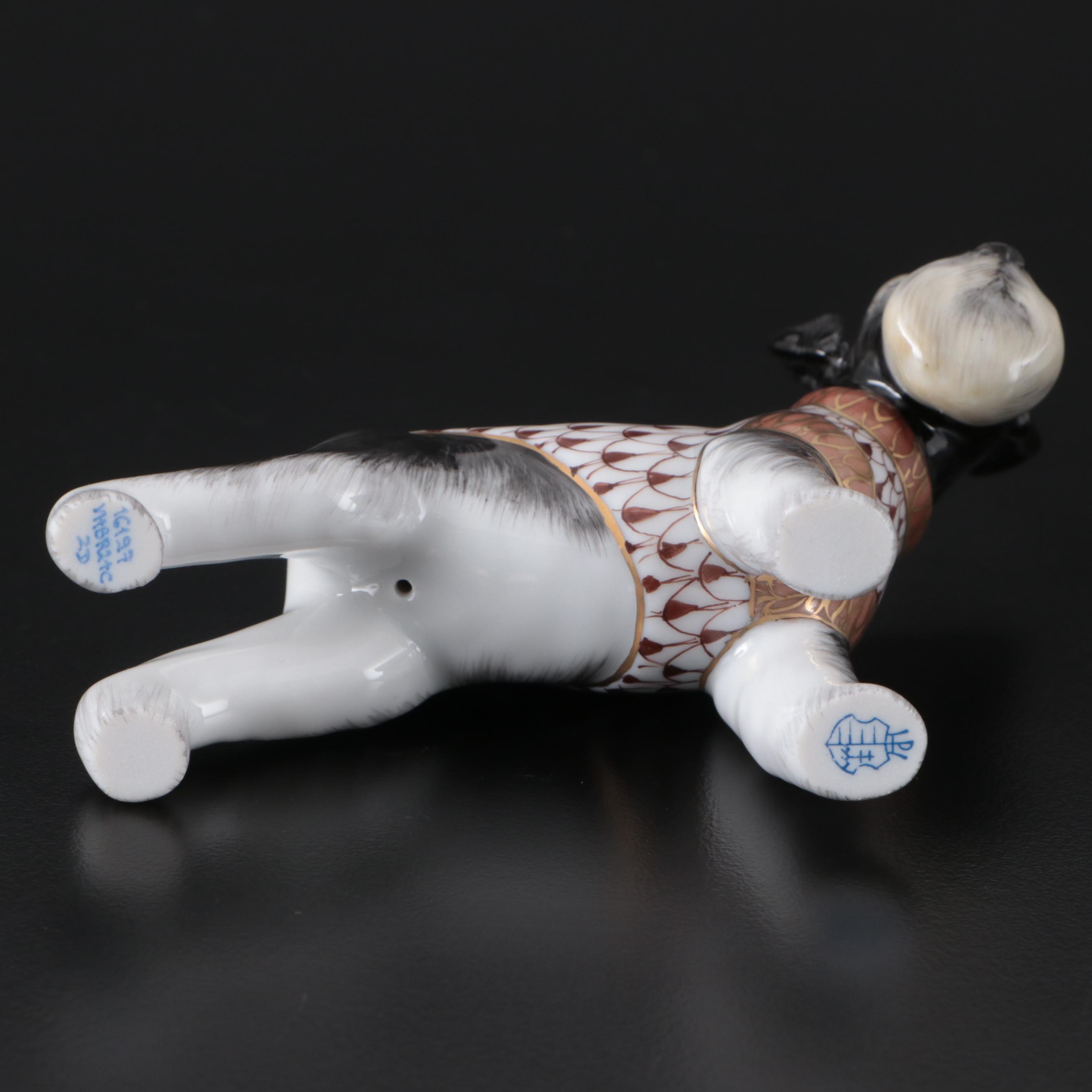 Herend Chocolate Fishnet and Gold on Natural "Schnauzer" Porcelain Figurine