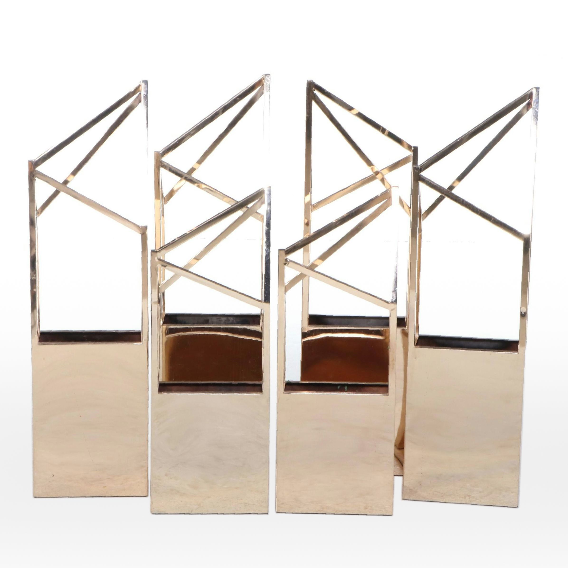 Metal Planter Boxes with Trellises in Brass Finish, Set of Six