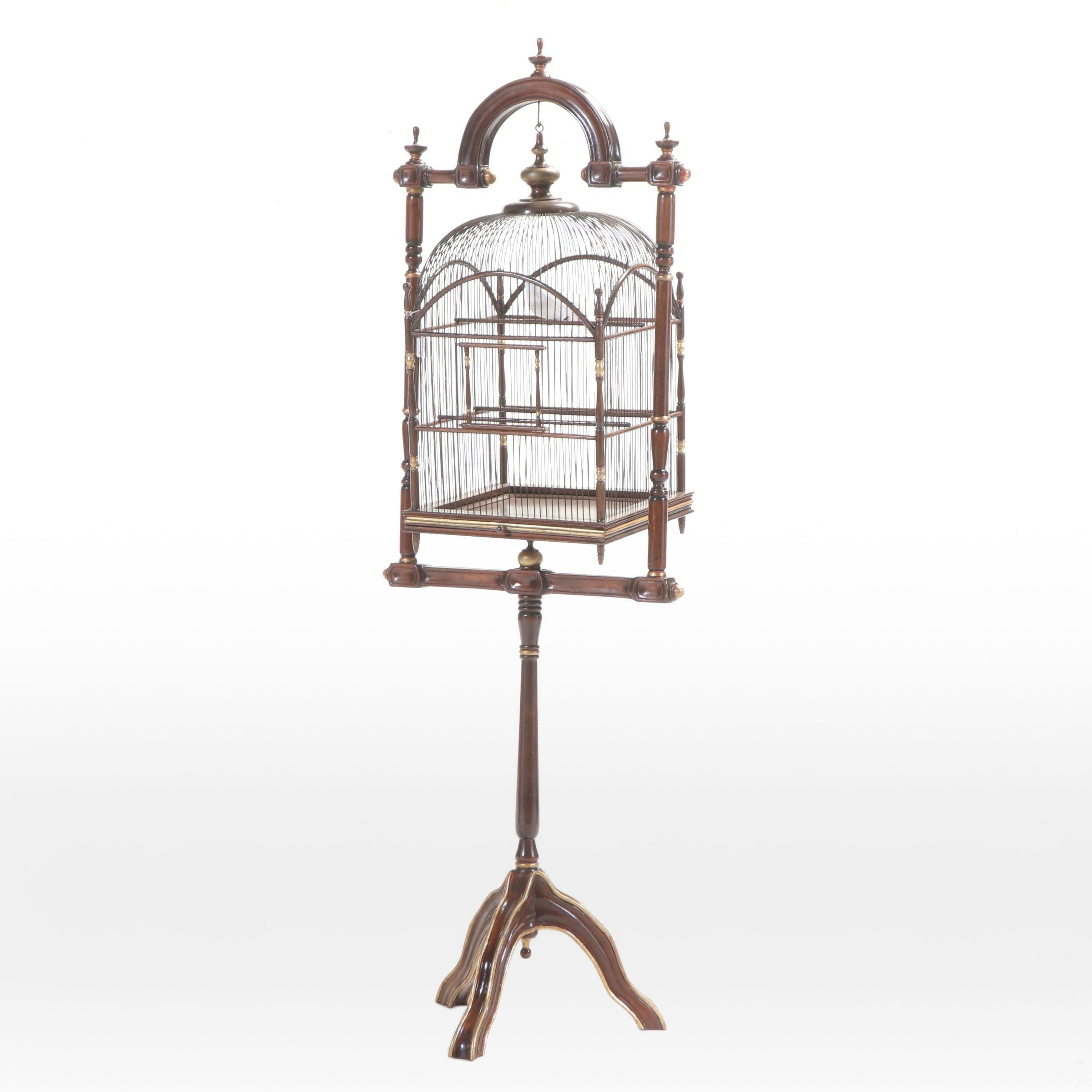 Regency Style Gilt Mahogany and Wire Hanging Birdcage