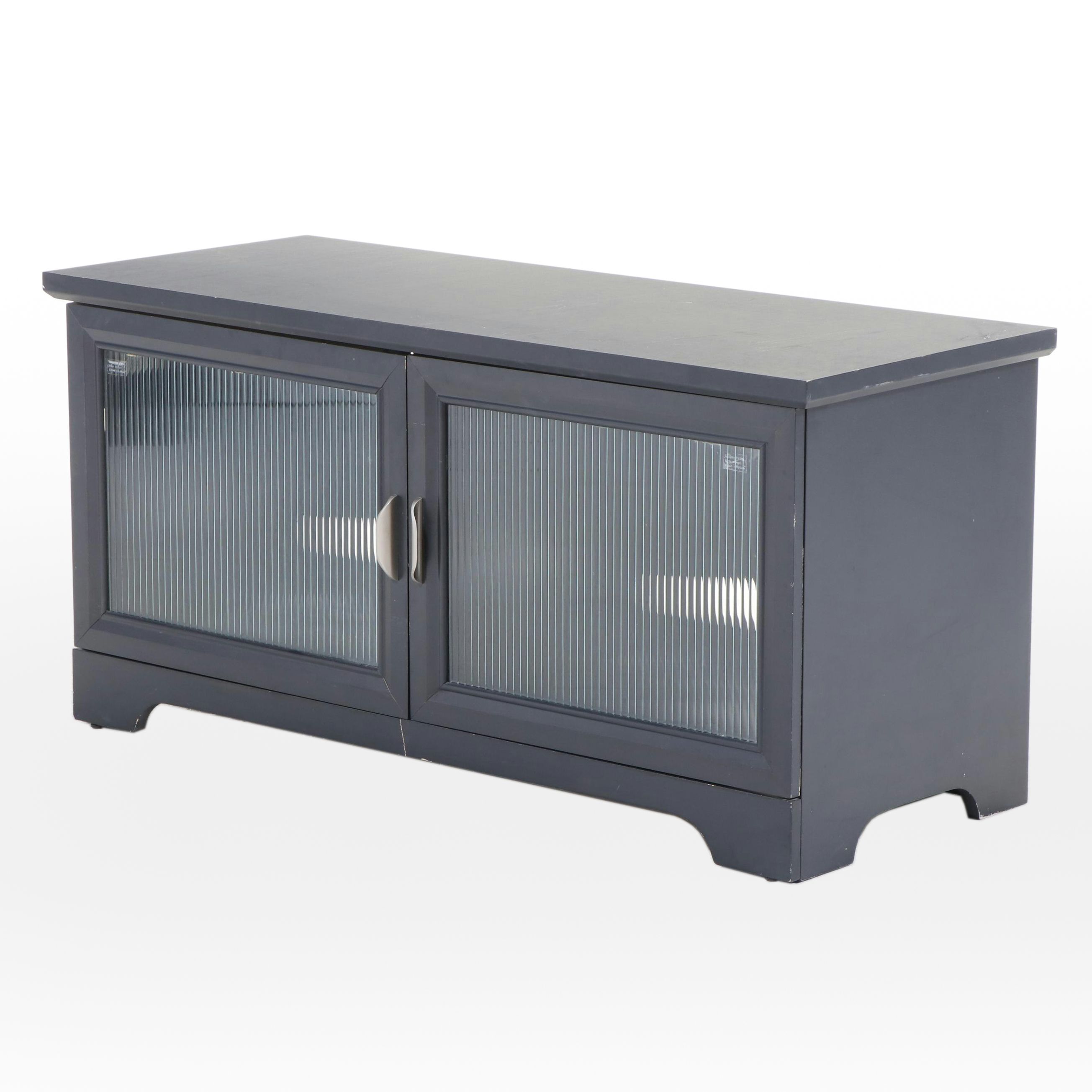 Whalen Furniture Blue-Painted Wood and Textured Glass Media Cabinet