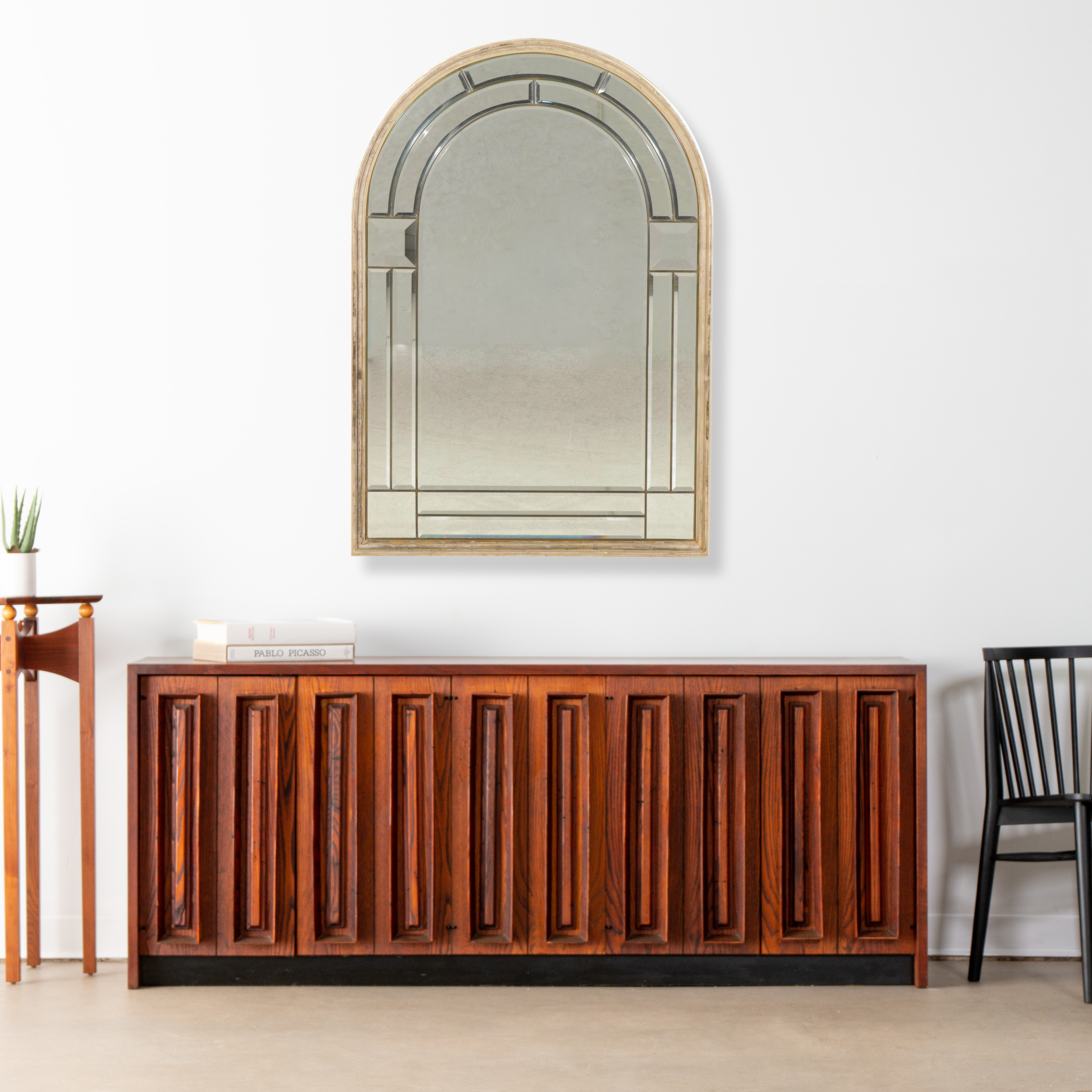 LaBarge Arched Wall Mirror with Leaded Glass Surround, Late 20th Century