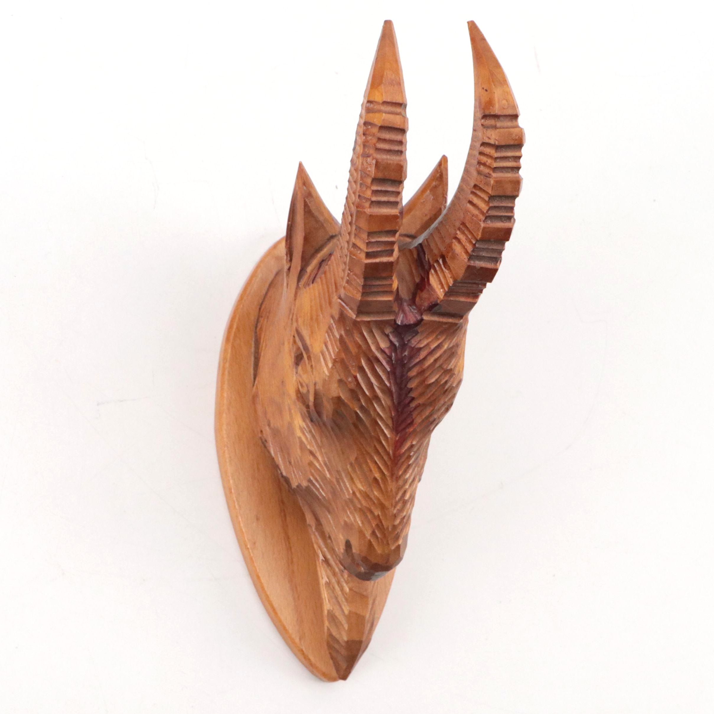 Russian Hand-Carved Wood Goat Head Wall Hanging