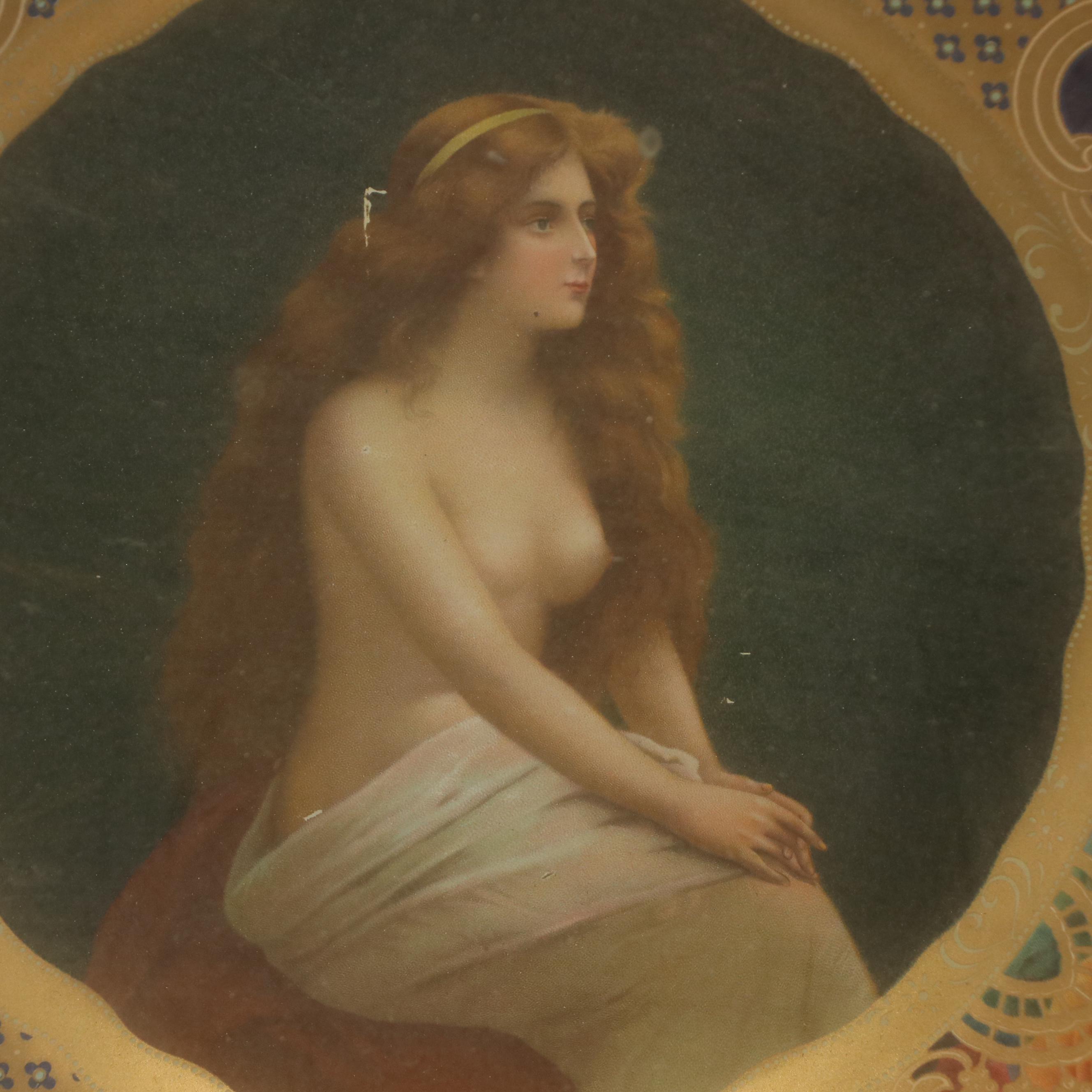 Vienna Art Seated Nude Chromolithograph Tin Plate, 1905