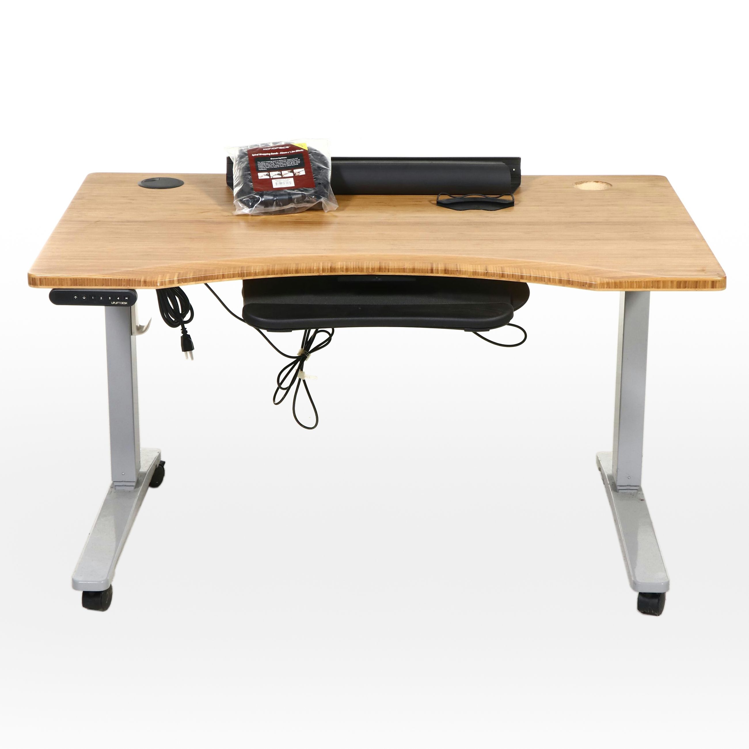 Bamboo Uplift Desk Contemporary and Metal Adjustable Height Desk