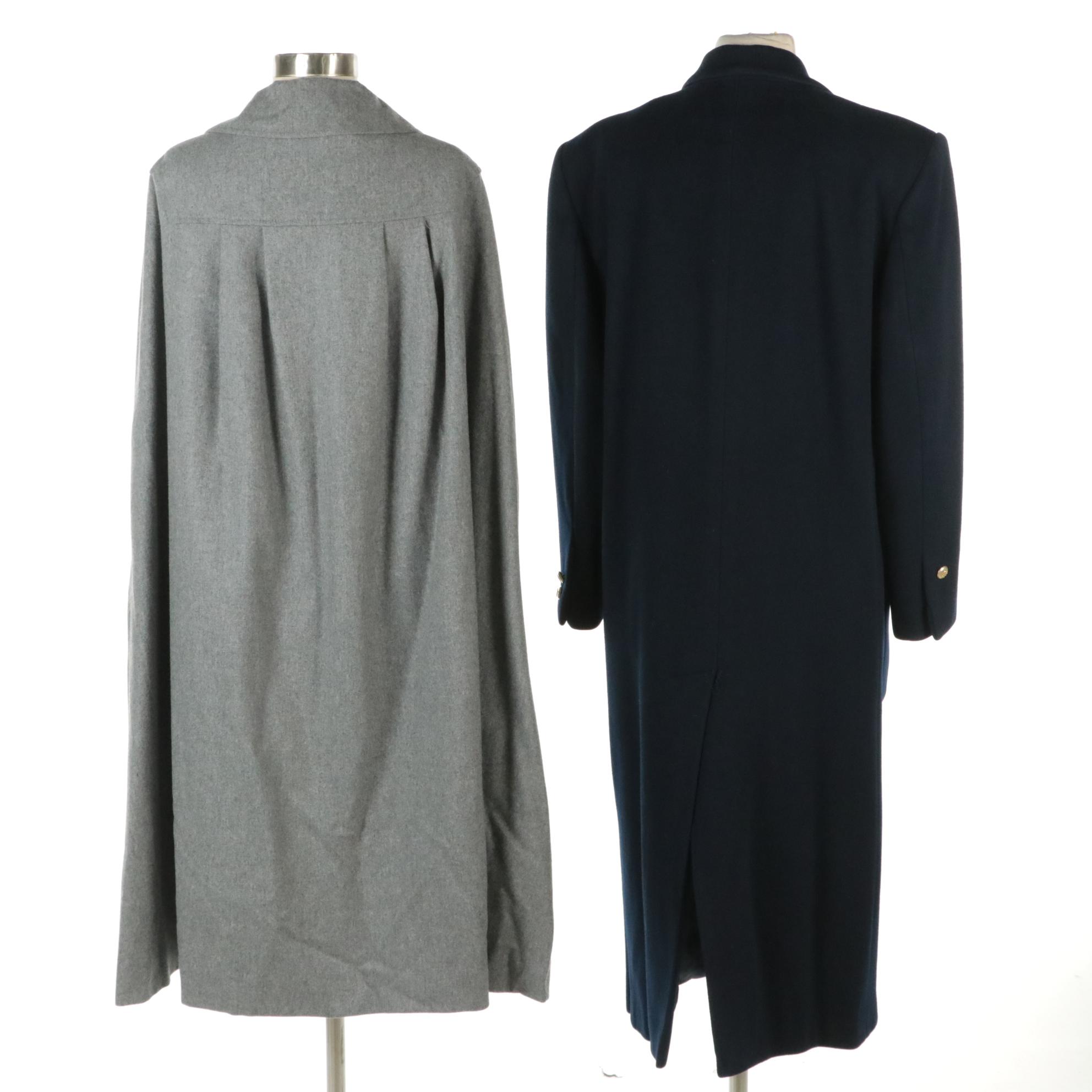 M.G. Kinsler Wool Cape Coat and Other Long Navy Blue Wool Coat