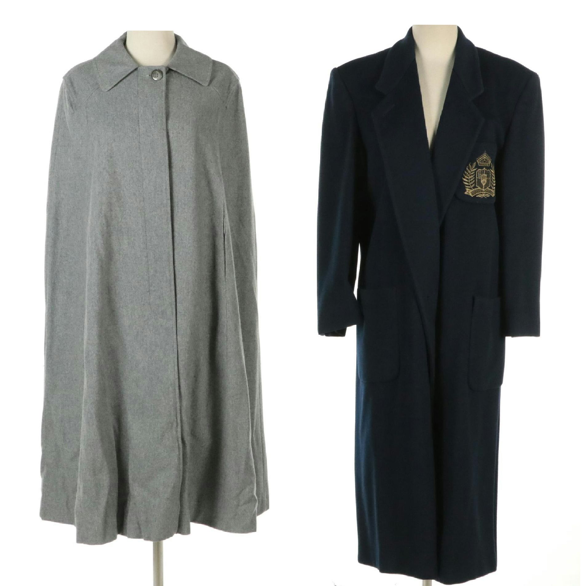 M.G. Kinsler Wool Cape Coat and Other Long Navy Blue Wool Coat