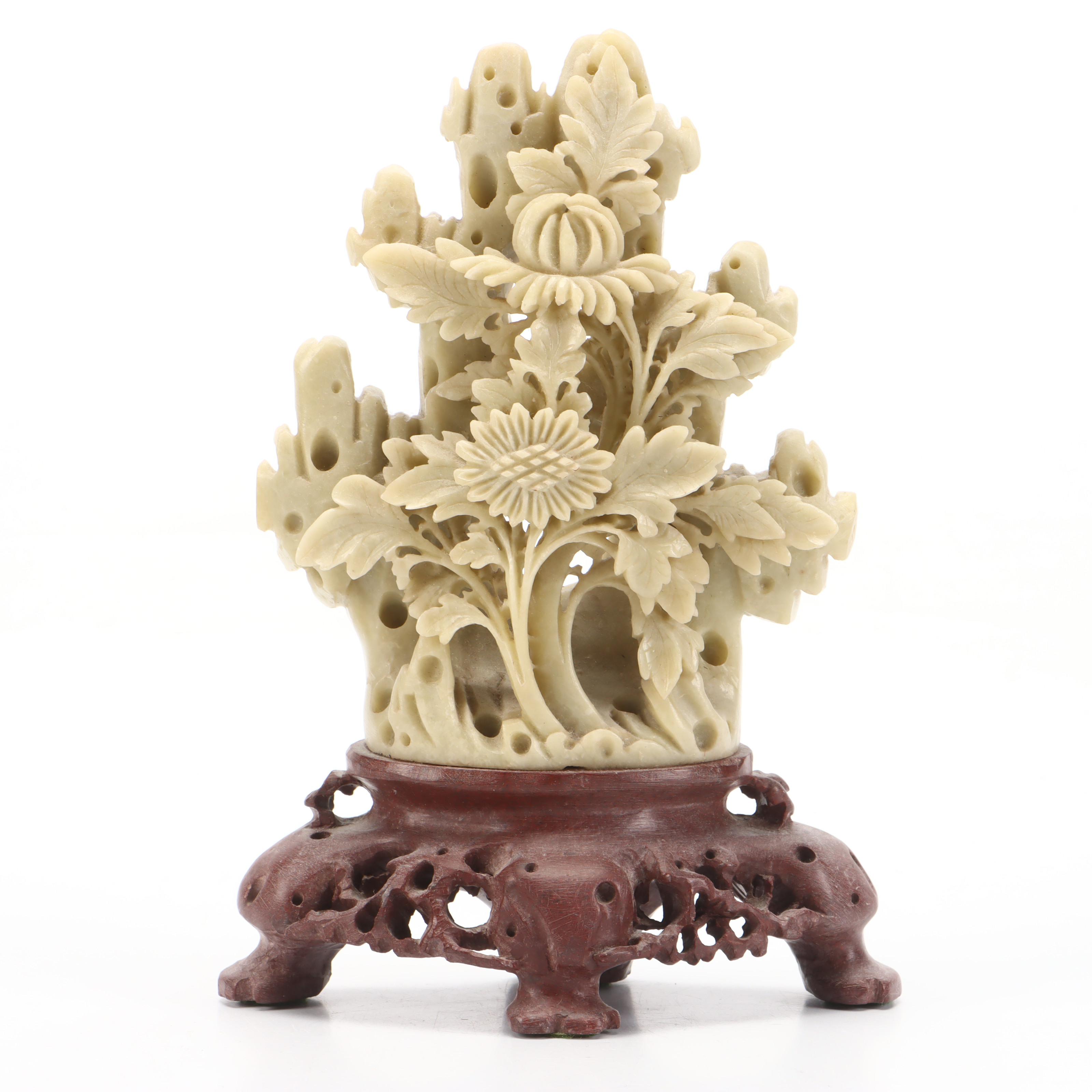 Chinese Soapstone Carving of Flowers