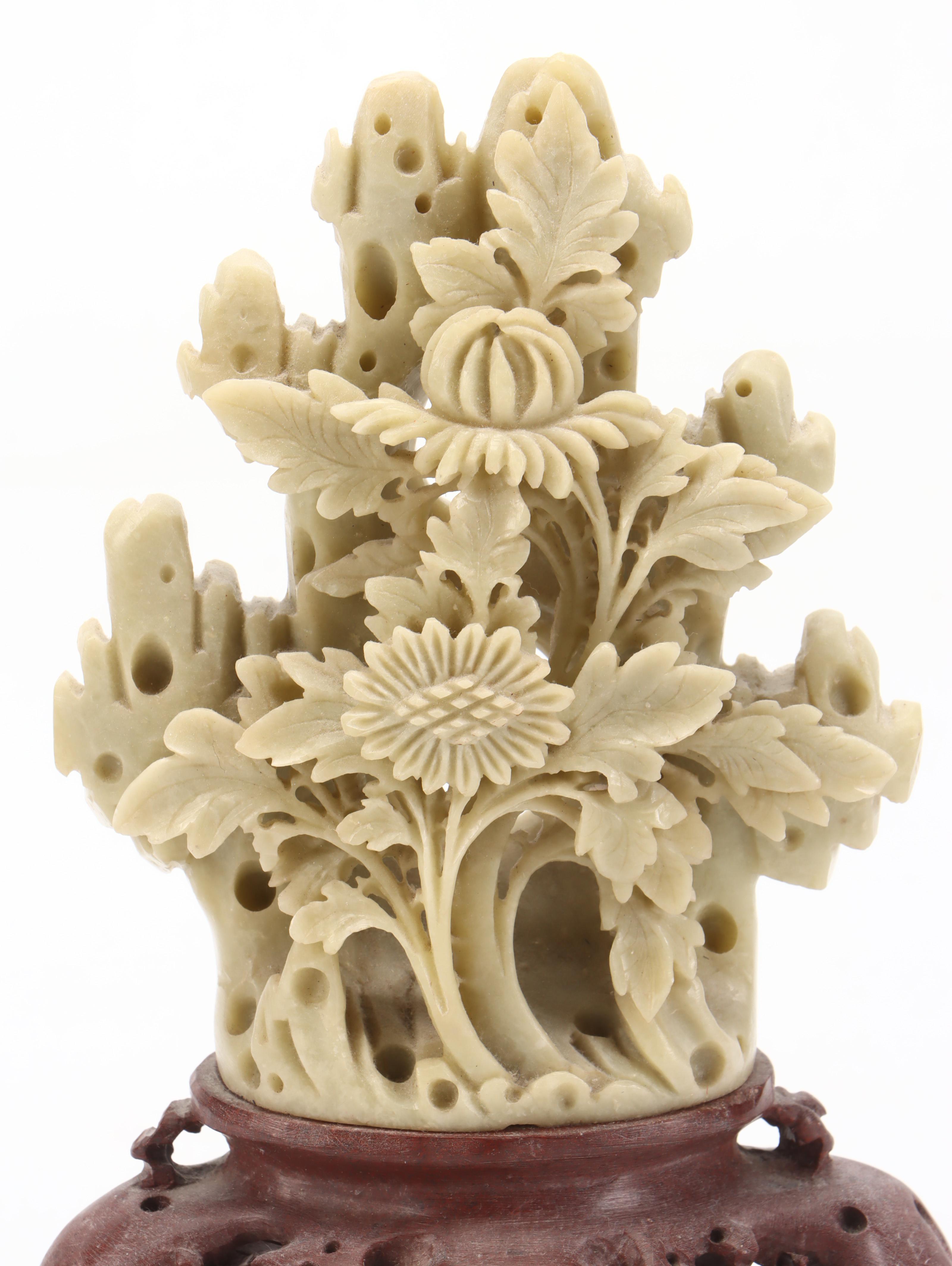 Chinese Soapstone Carving of Flowers