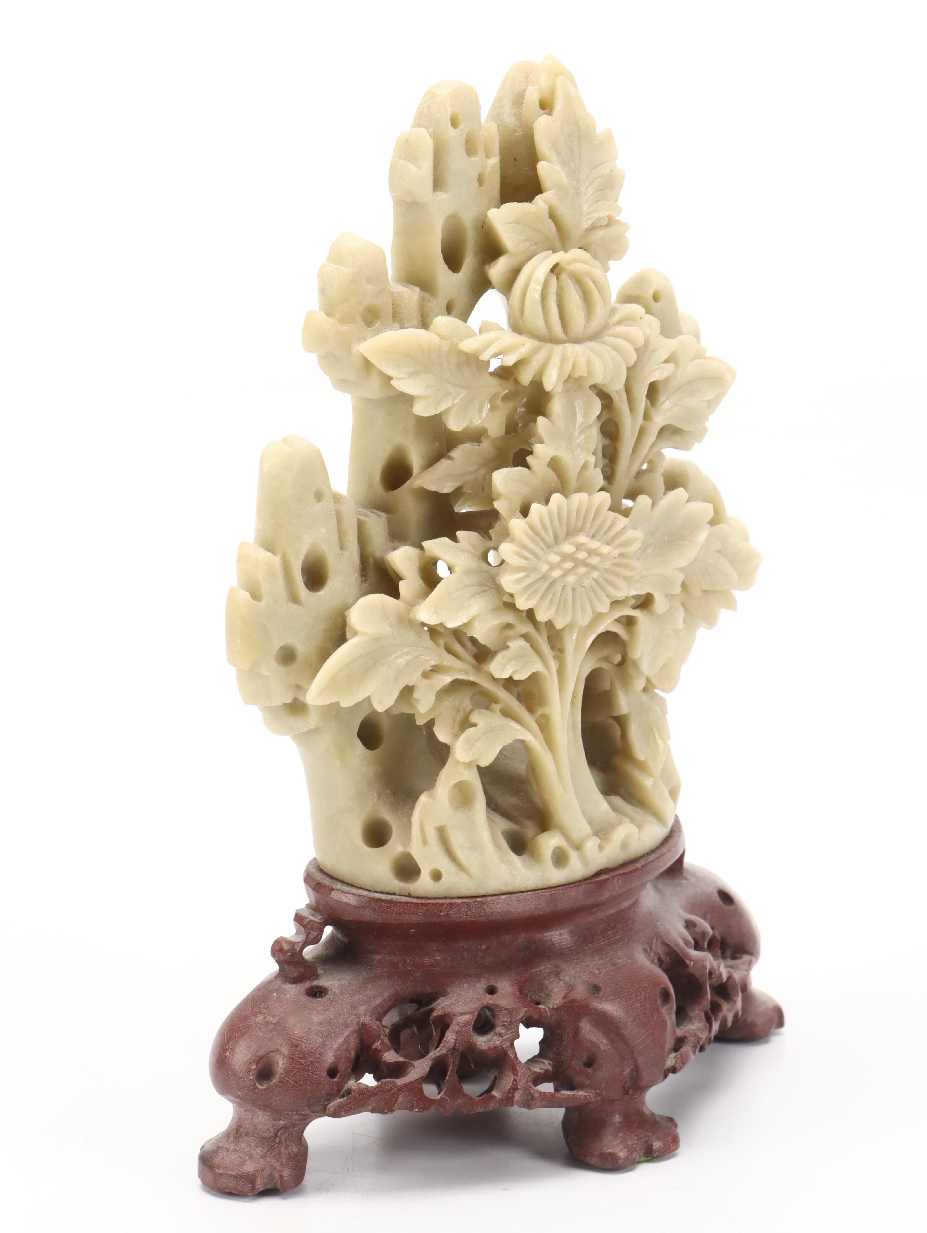 Chinese Soapstone Carving of Flowers