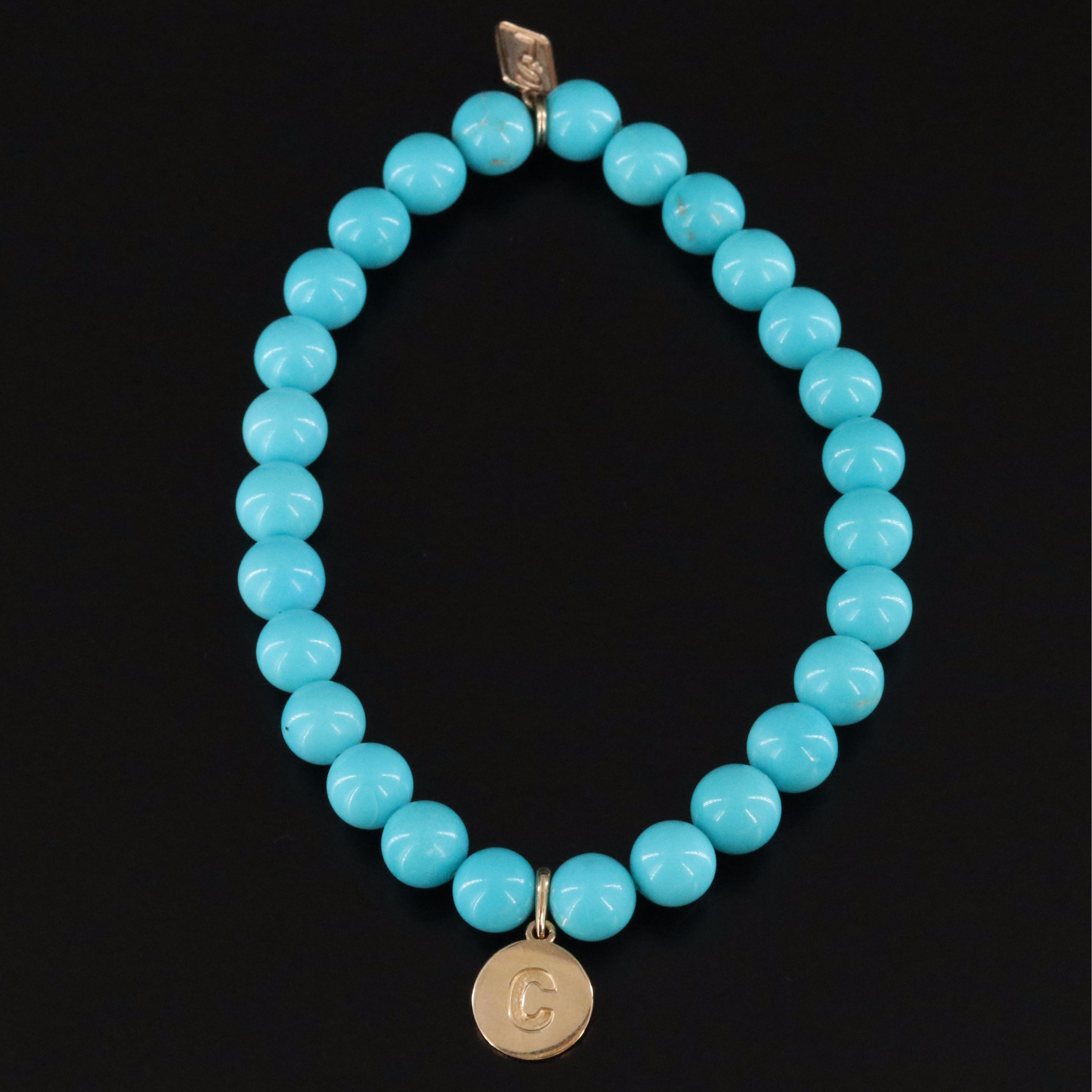 Sheryl Lowe 14K  Letter "C" Turquoise Beaded Bracelet