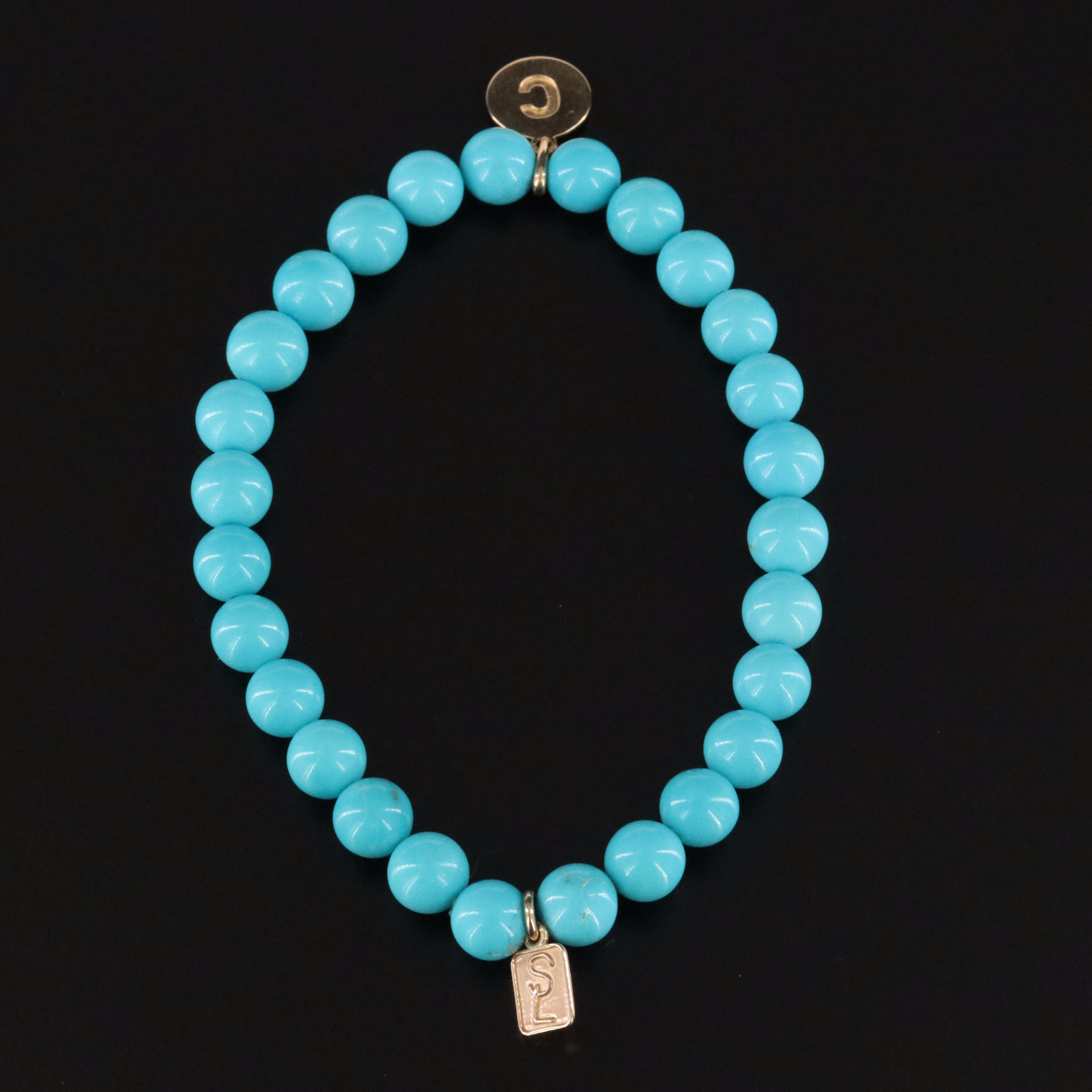 Sheryl Lowe 14K  Letter "C" Turquoise Beaded Bracelet
