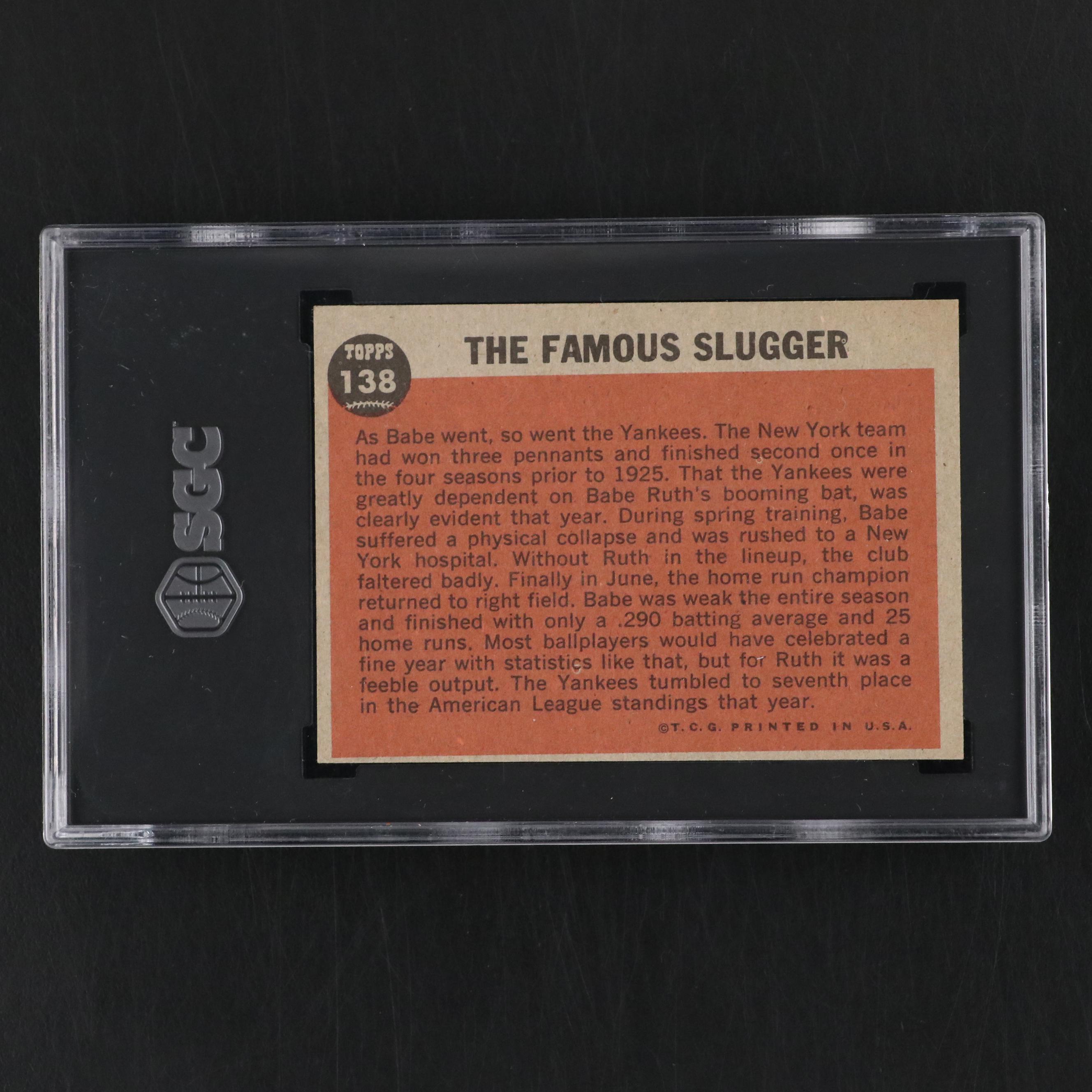 1962 Topps Babe Ruth Special "The Famous Slugger" Baseball Card Graded SGC 5