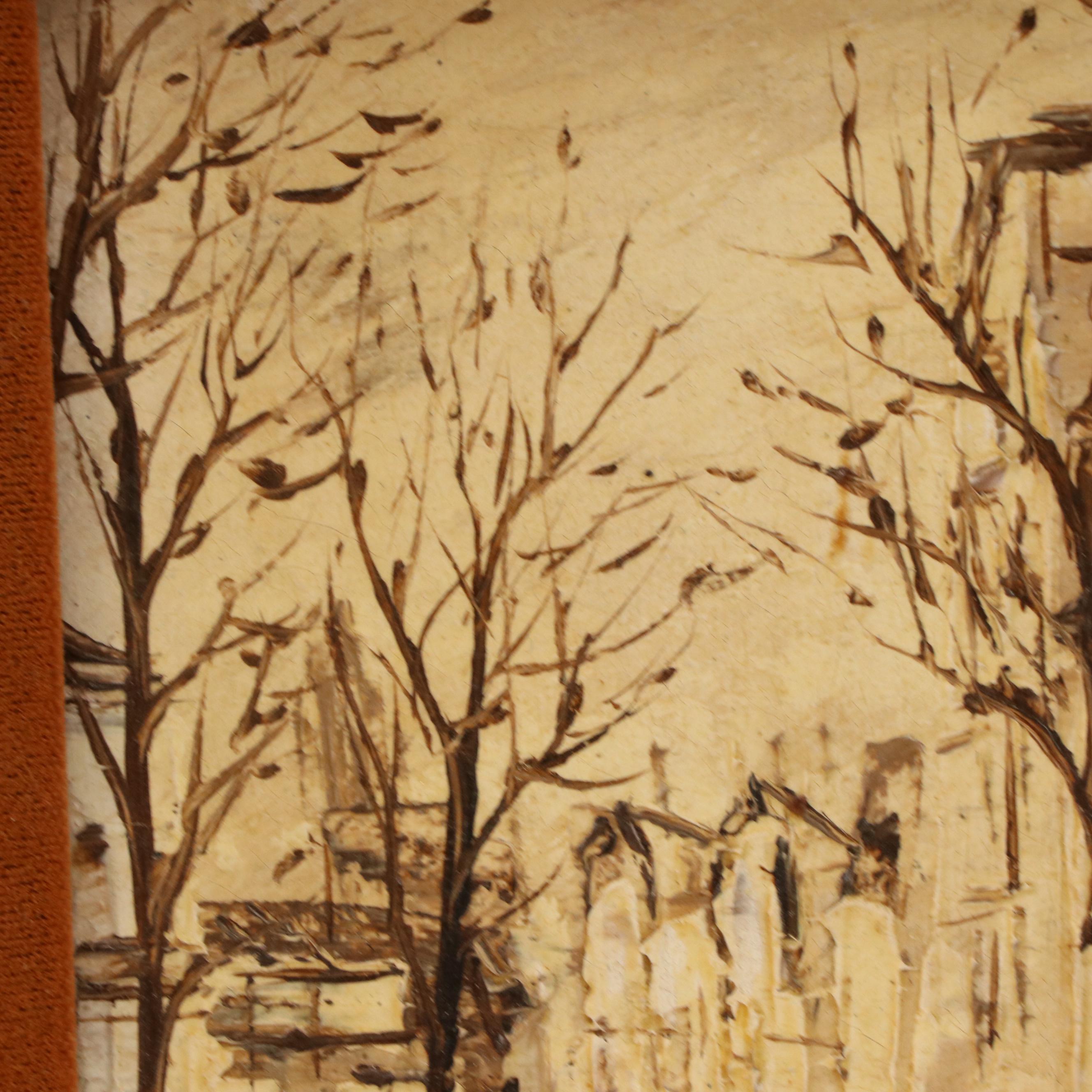 Huyghe Gilles Miniature Cityscape Oil Painting, Mid-20th Century