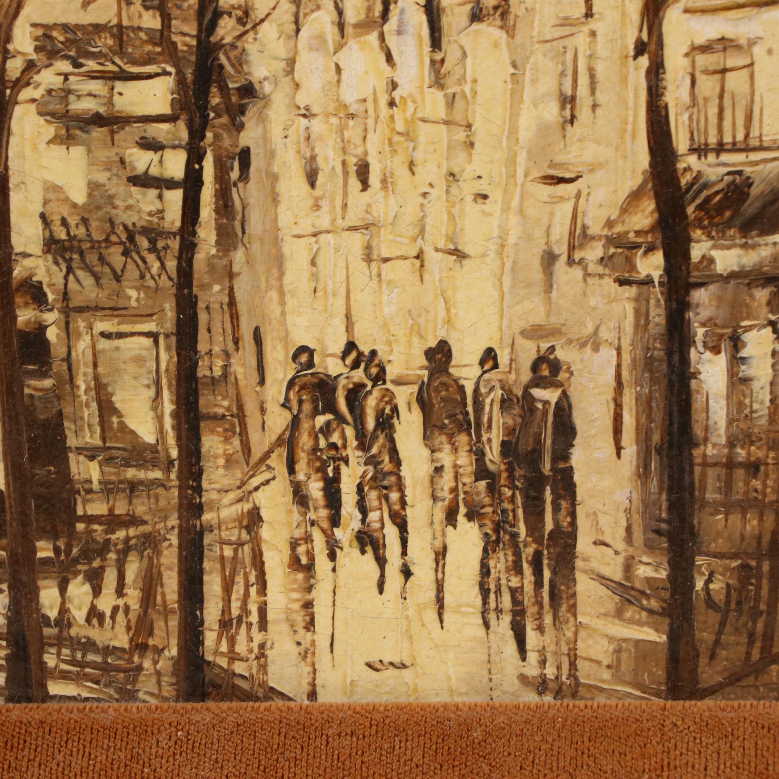 Huyghe Gilles Miniature Cityscape Oil Painting, Mid-20th Century