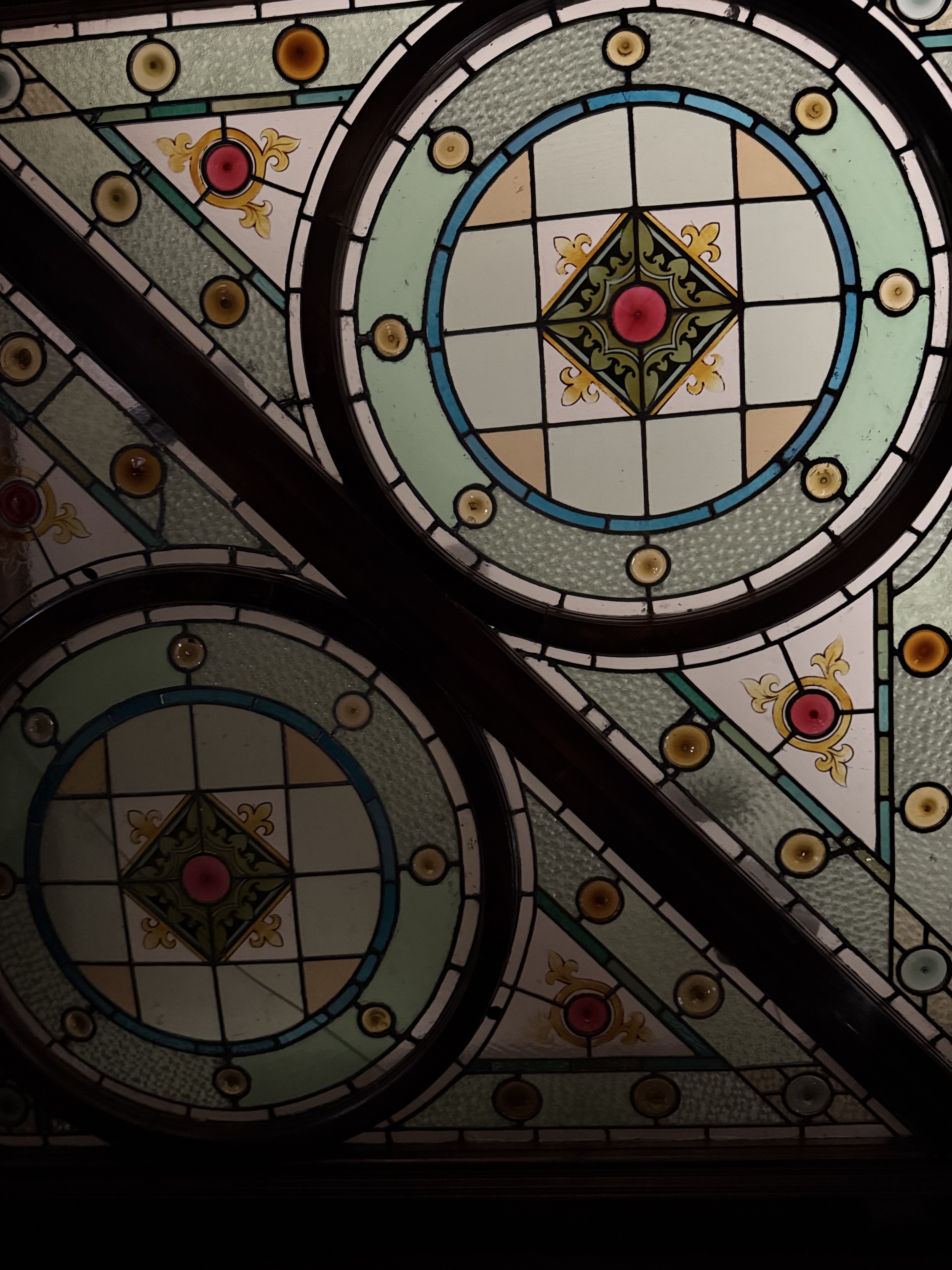 English Carved Mahogany Dry Bar with Stained Glass Canopy Ceiling