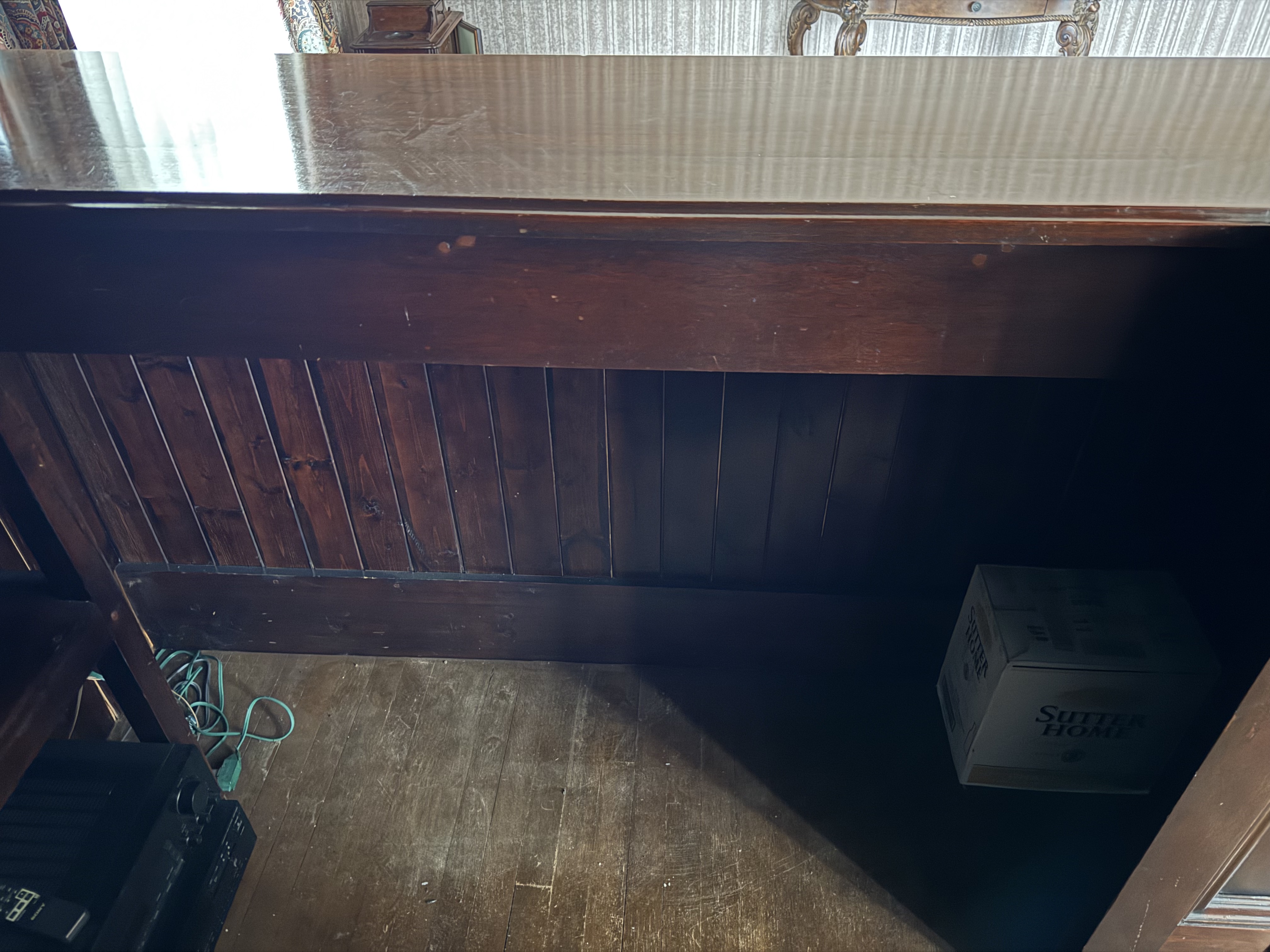 English Carved Mahogany Dry Bar with Stained Glass Canopy Ceiling