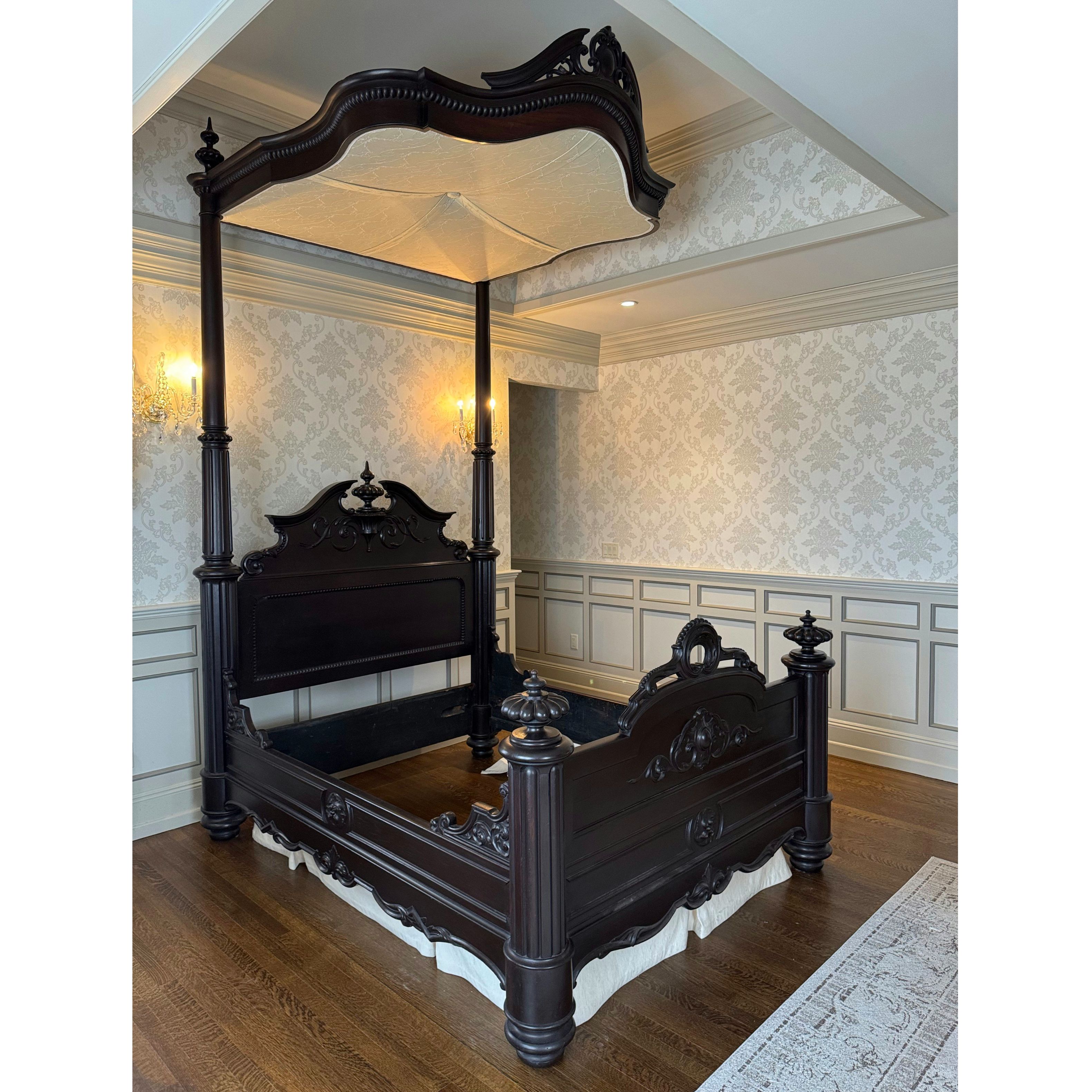 Prudent Mallard Victorian Rosewood Three-Quarter Tester Bed, Mid-19th Century