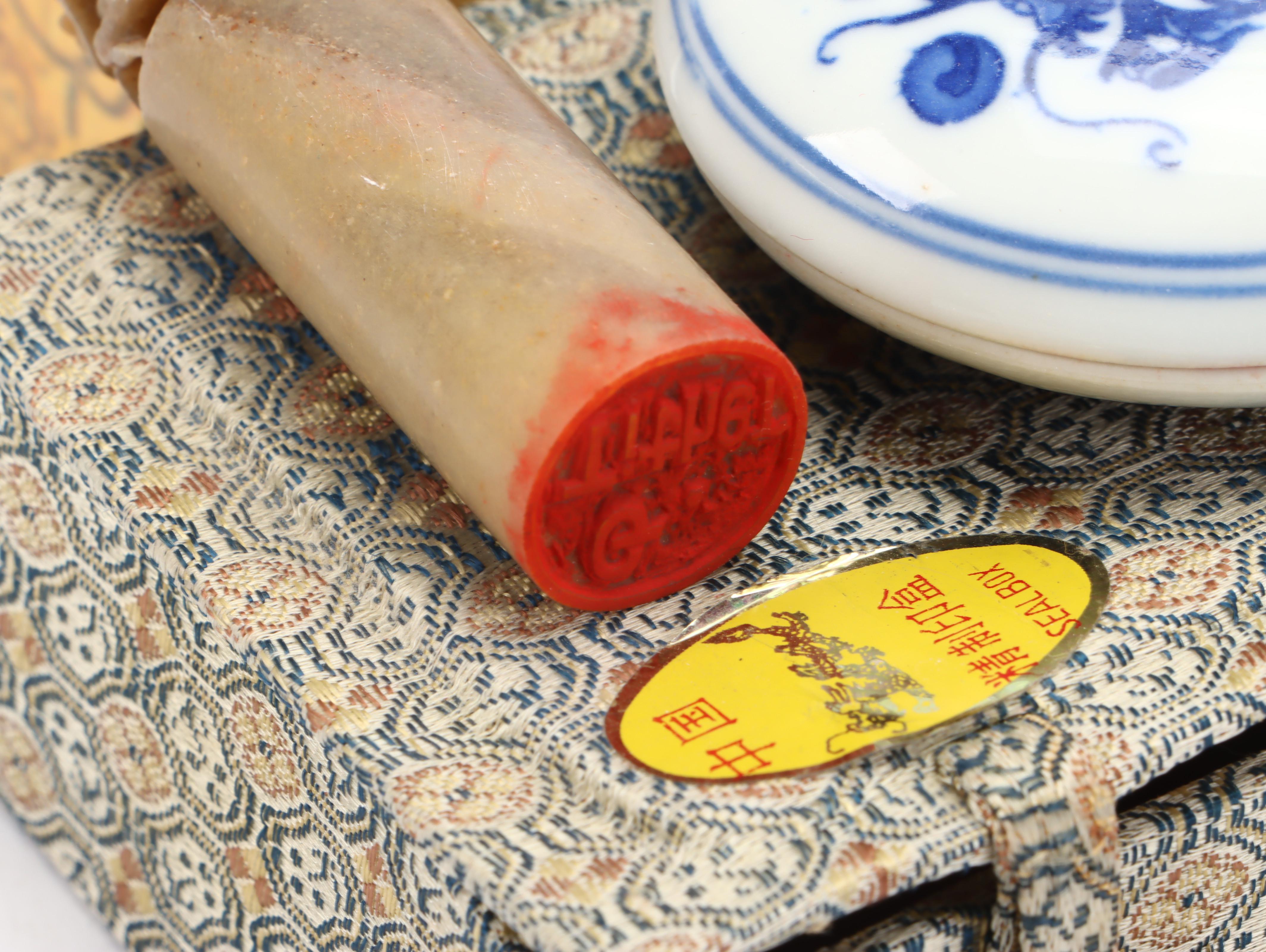 Chinese Carved Serpentine Buddha, Soapstone Stamps, Paste Box and More