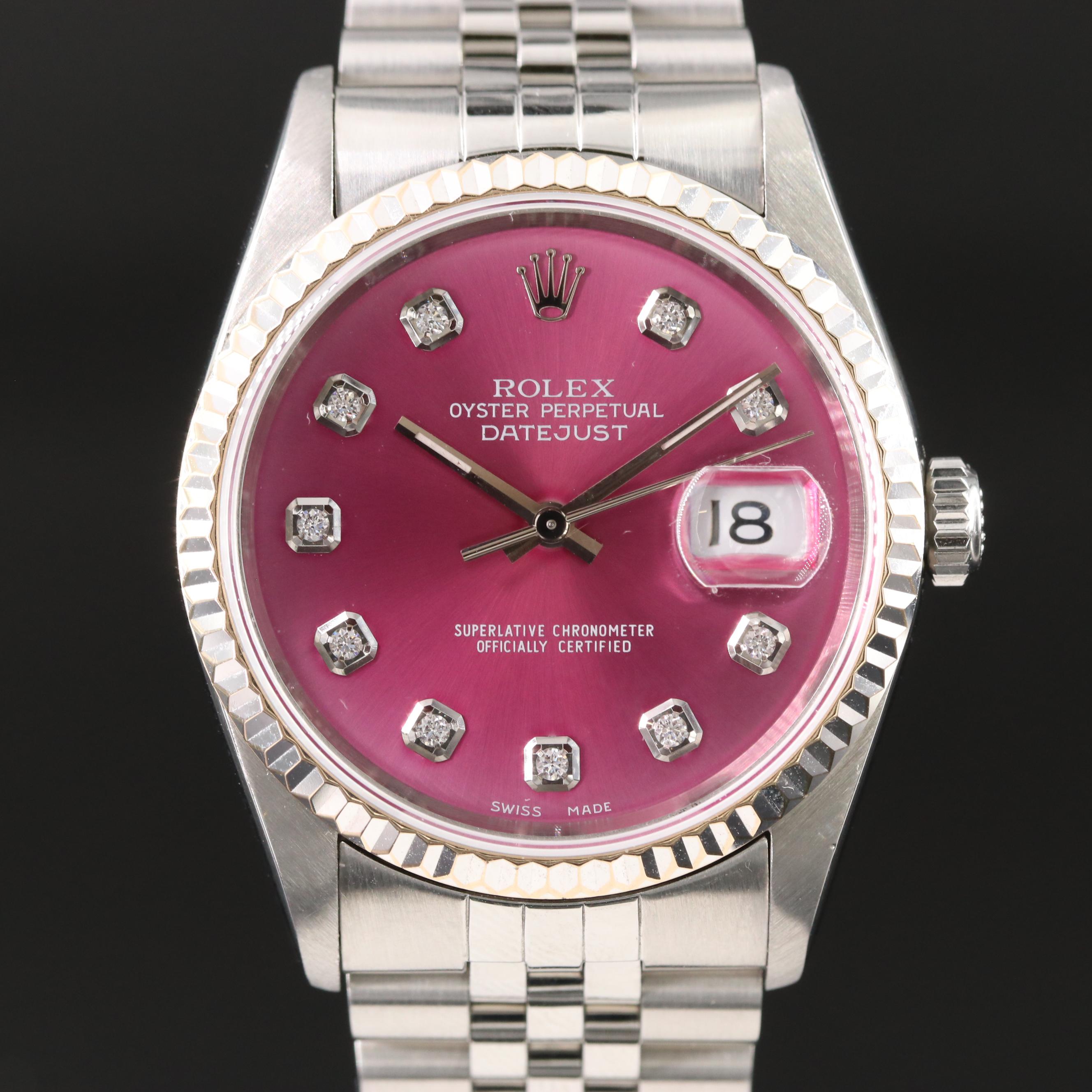 1999 Rolex Custom Pink Diamond Dial Datejust Watch