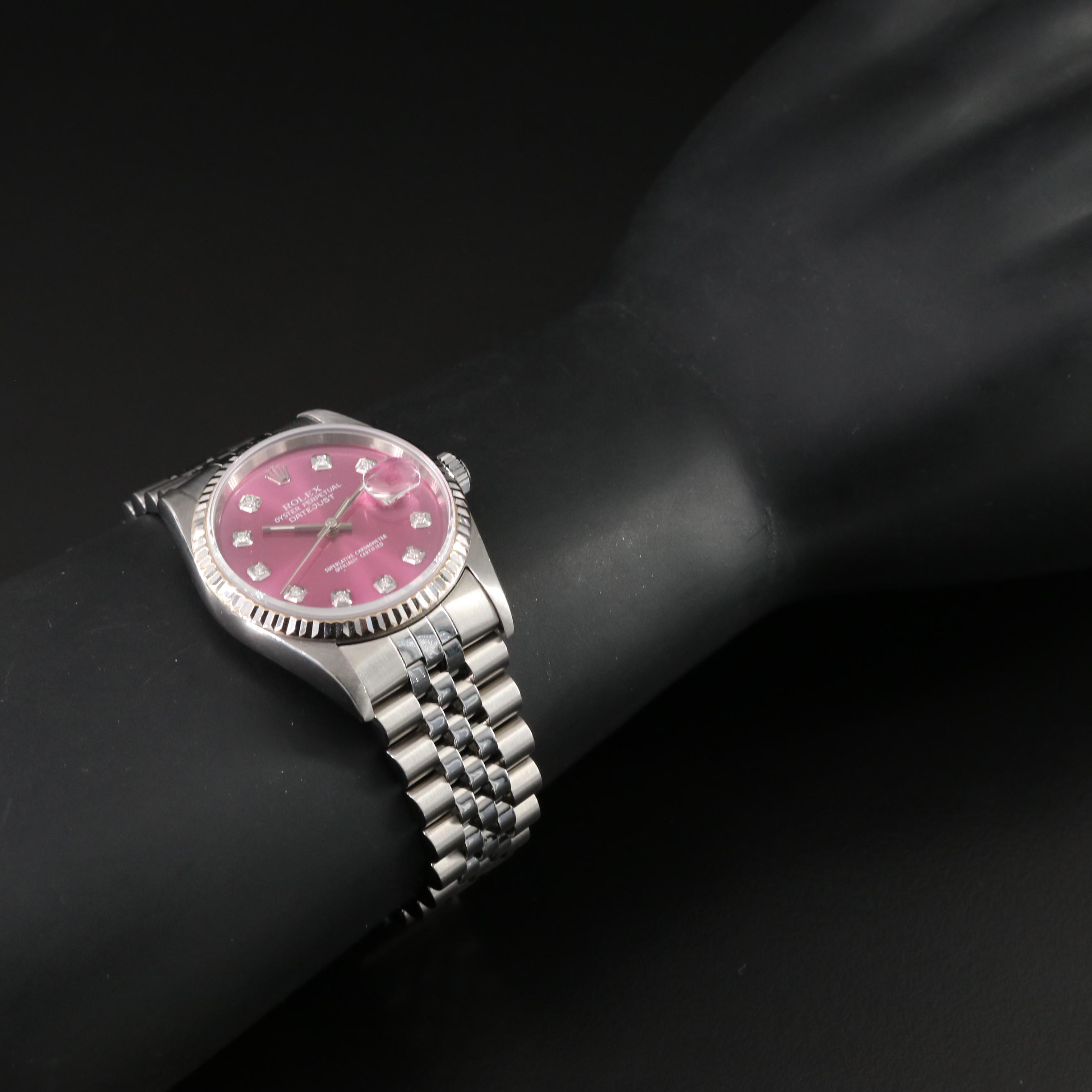 1999 Rolex Custom Pink Diamond Dial Datejust Watch