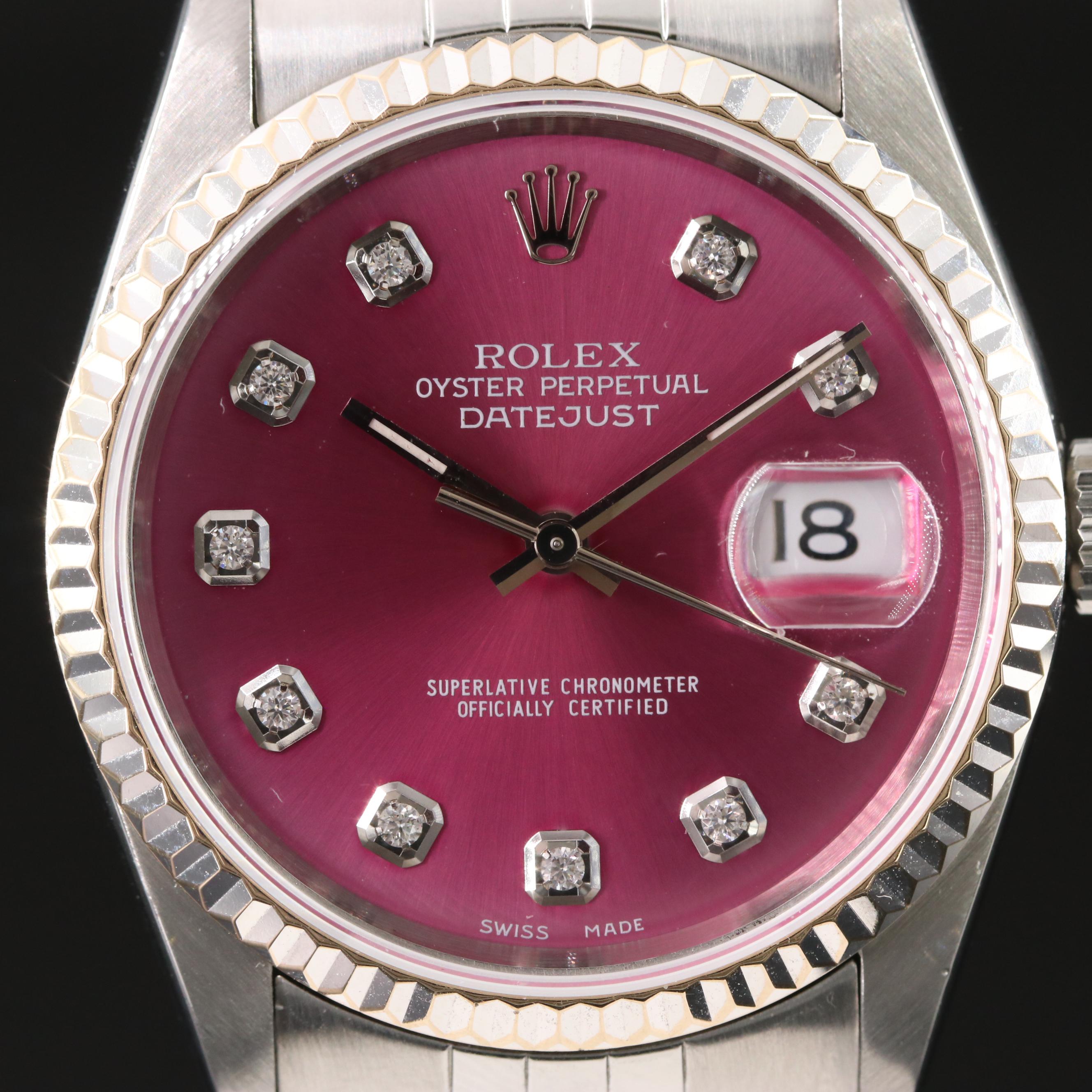 1999 Rolex Custom Pink Diamond Dial Datejust Watch