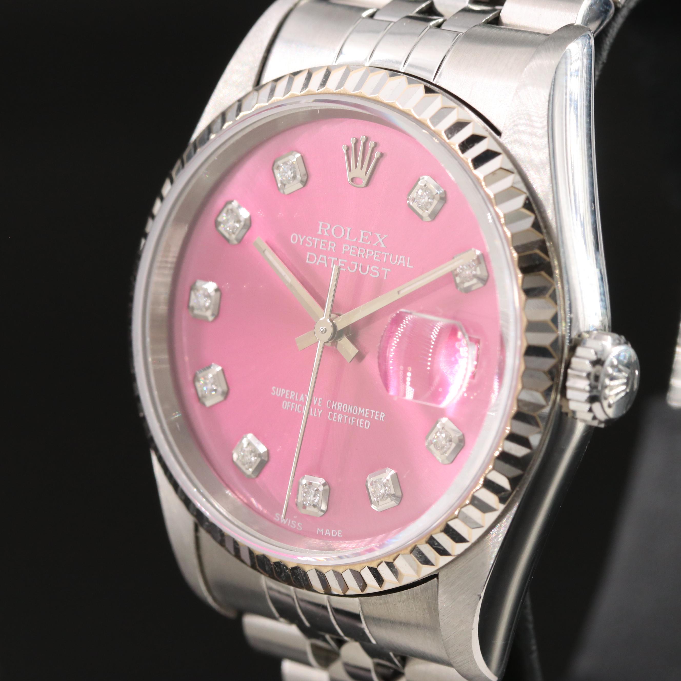 1999 Rolex Custom Pink Diamond Dial Datejust Watch