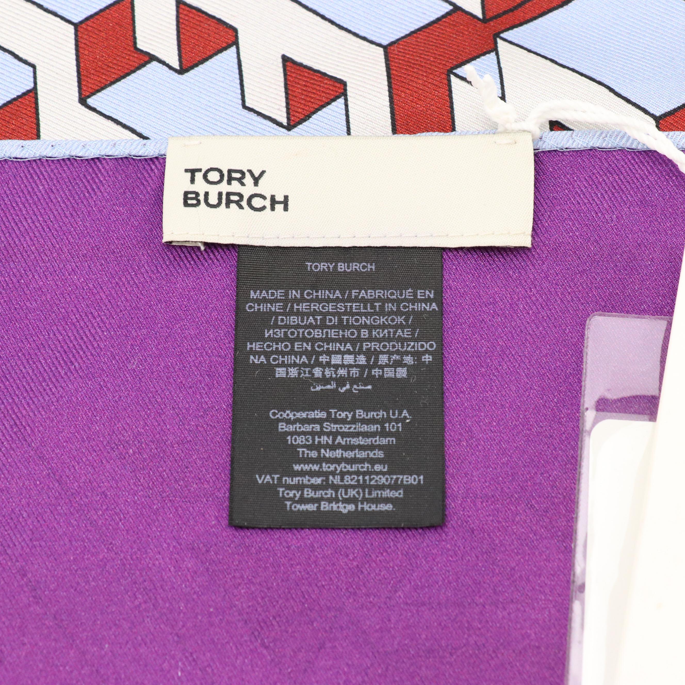 Tory Burch Tory Maze Silk Twill Double-Sided Neckerchief Scarf with Tag