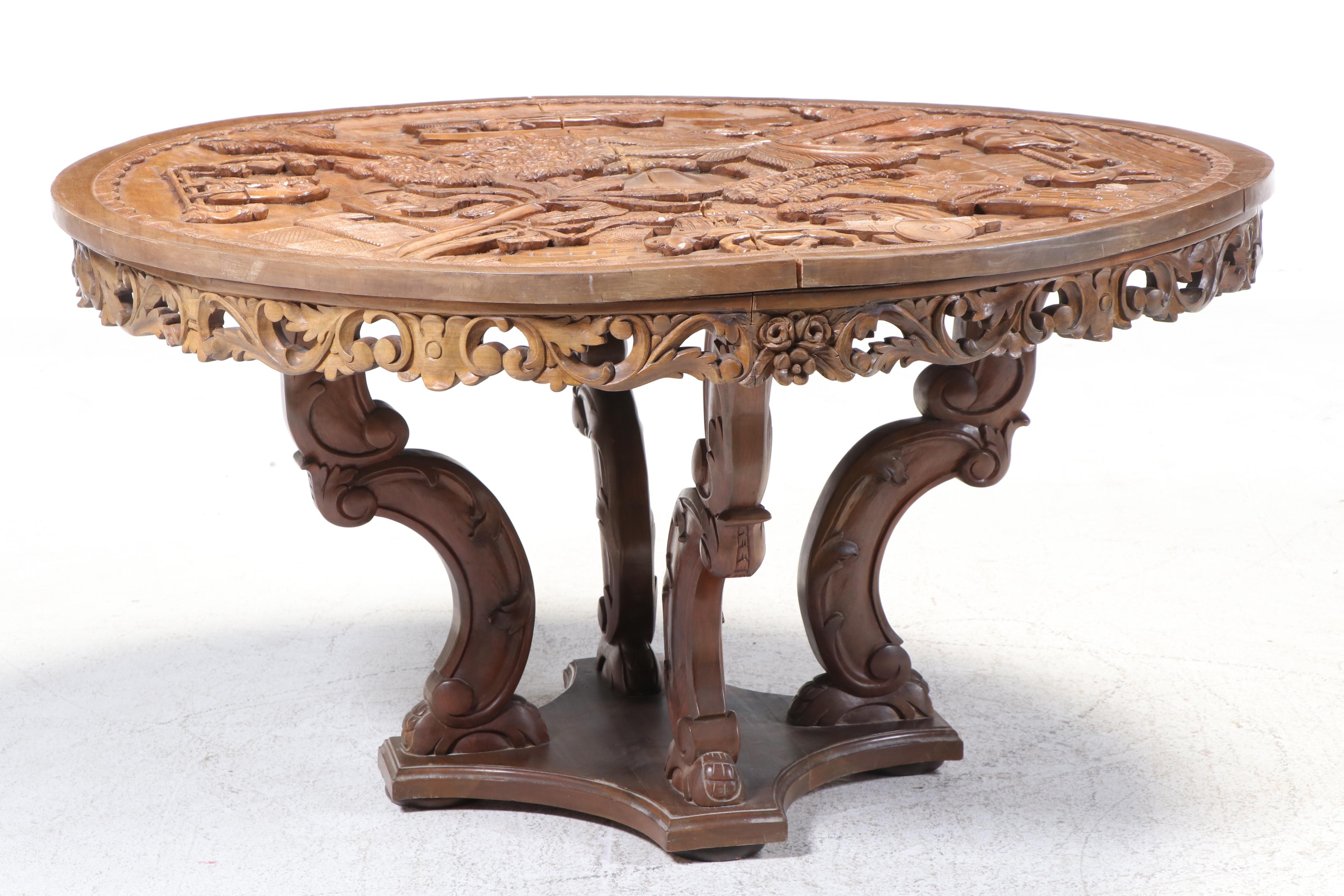 Seven-Piece Philippine Carved Hardwood Dining Set