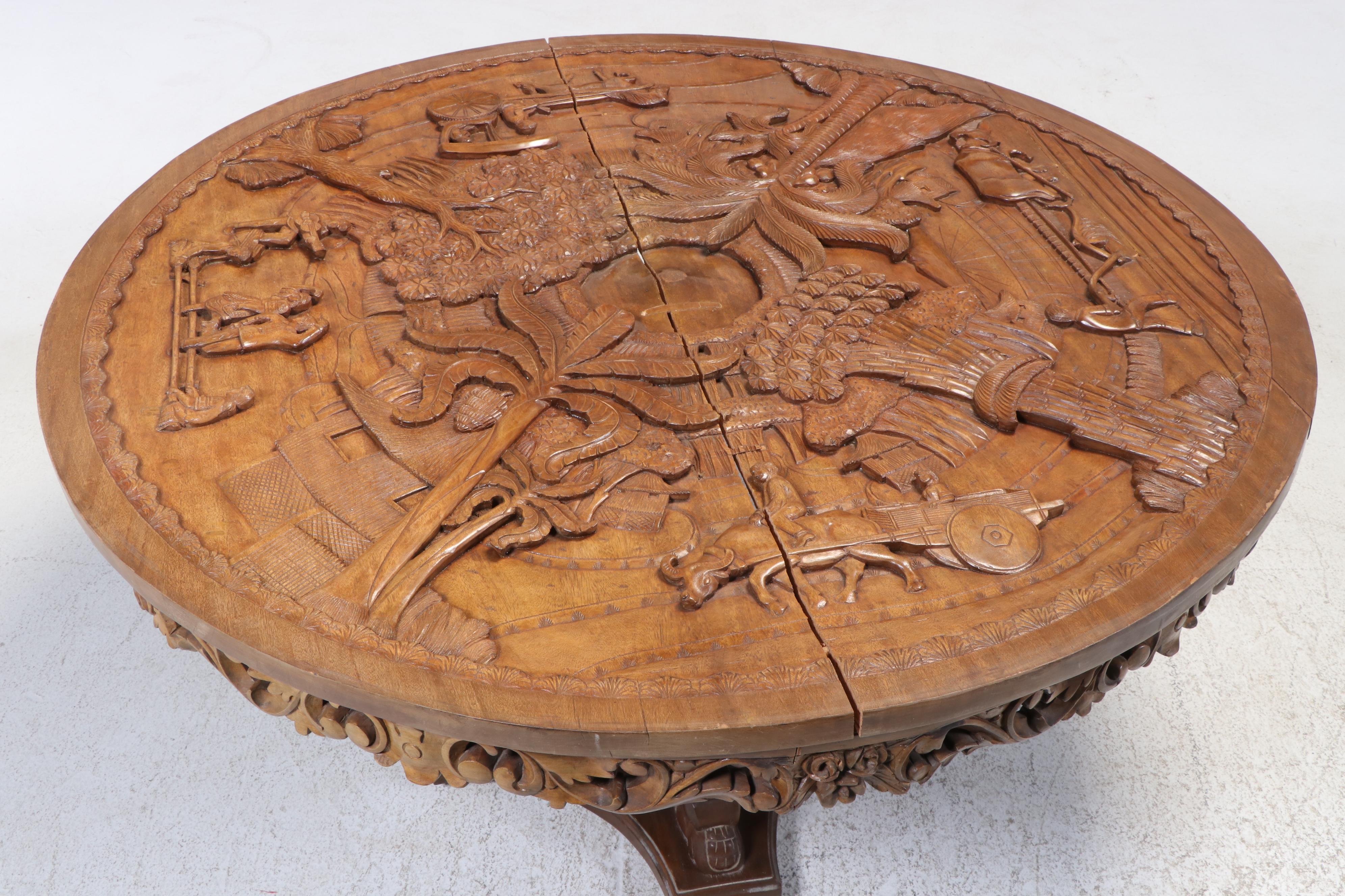 Seven-Piece Philippine Carved Hardwood Dining Set