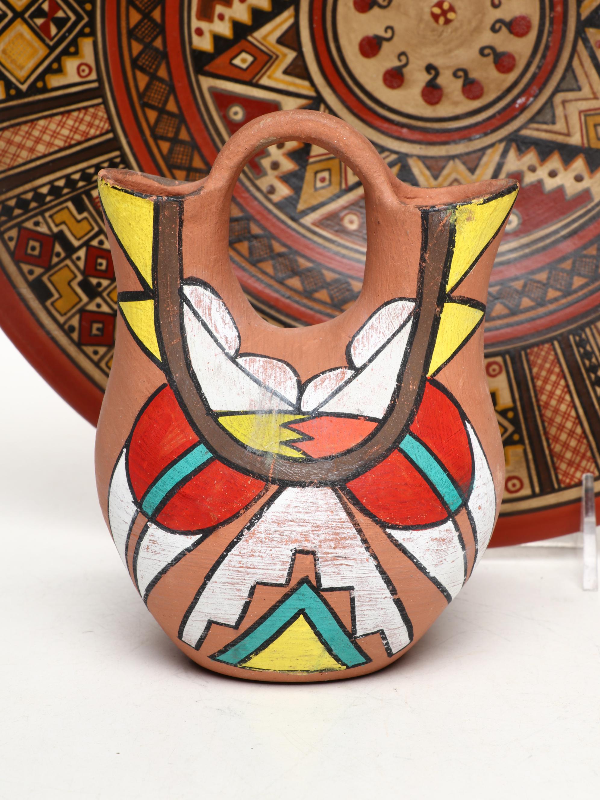 Jacii Navajo Vessel with Wedding Vase, Peruvian Hand-Painted Plate