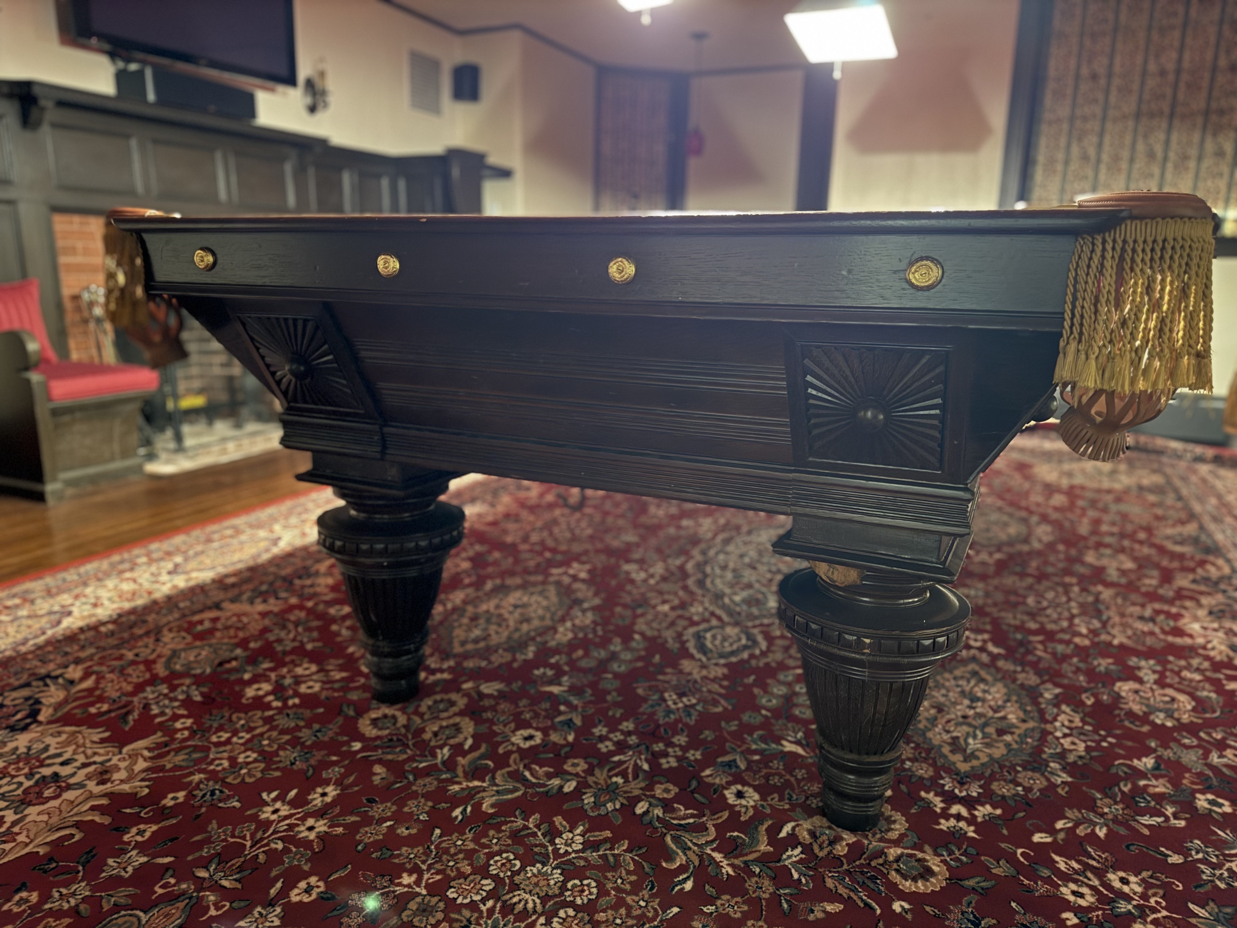 Antique Goodman, Leavitt, Yatter Co. Carved Oak Pool Table