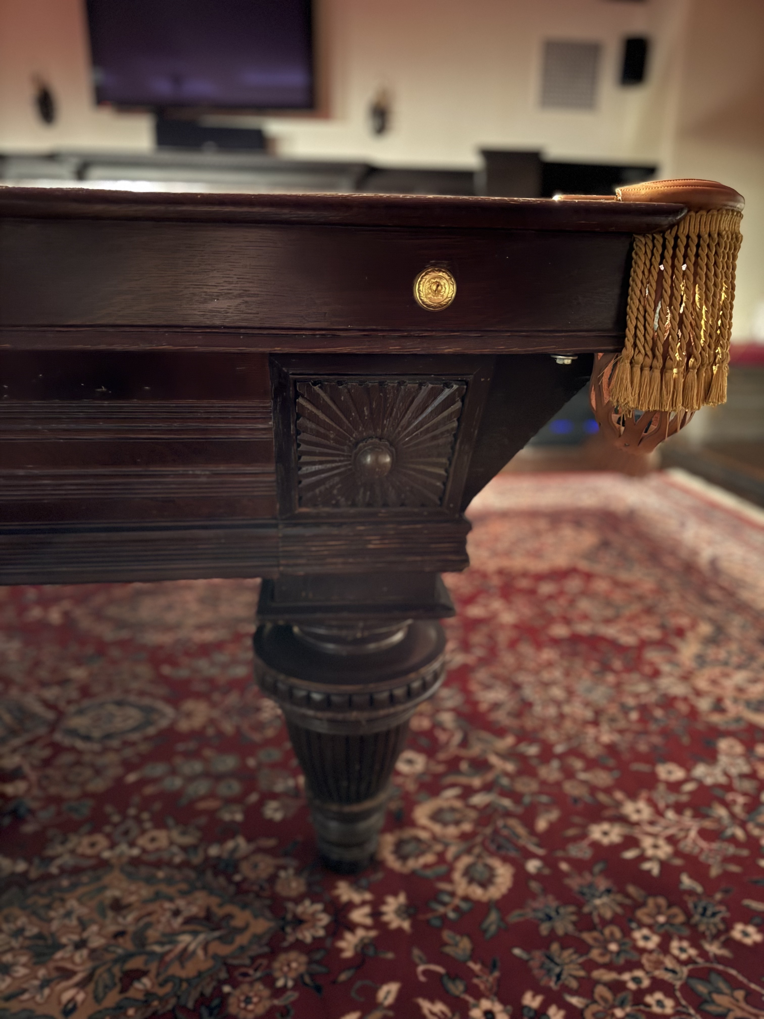 Antique Goodman, Leavitt, Yatter Co. Carved Oak Pool Table