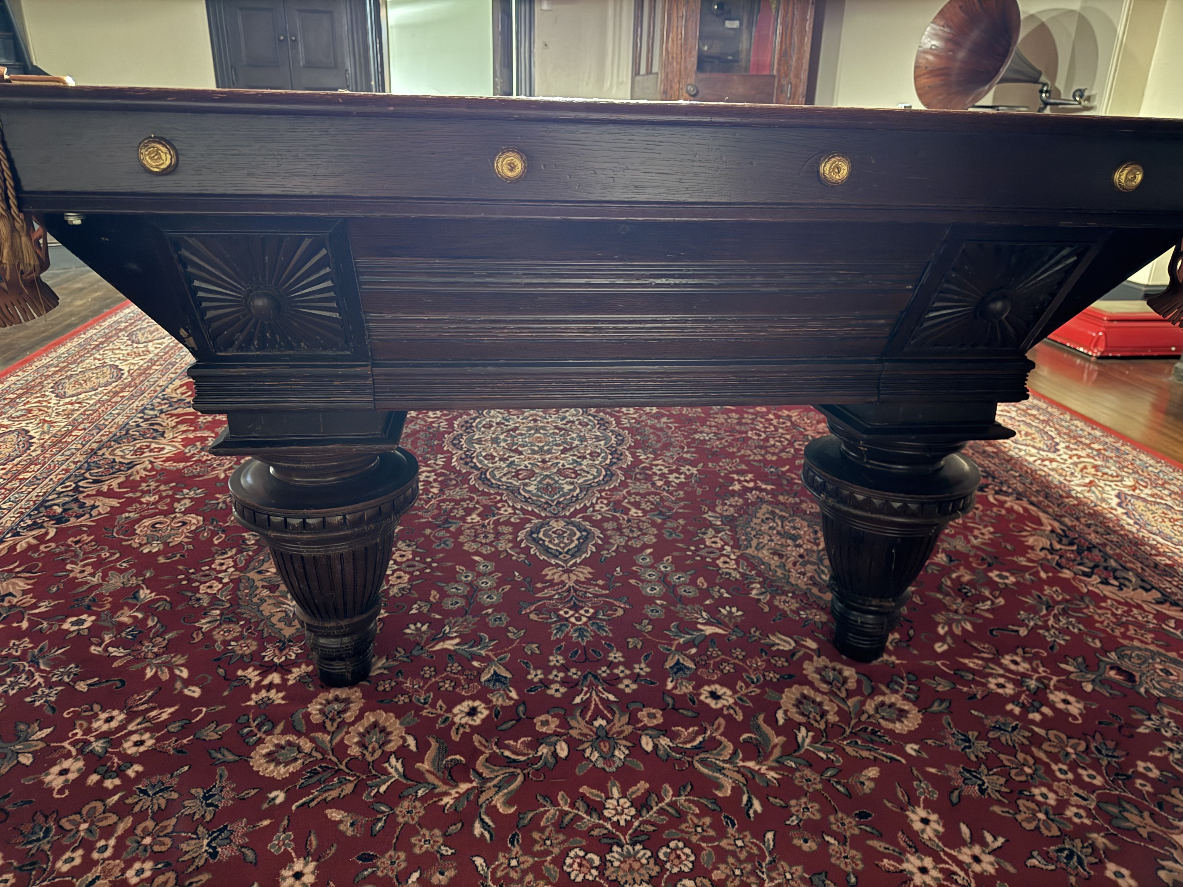 Antique Goodman, Leavitt, Yatter Co. Carved Oak Pool Table